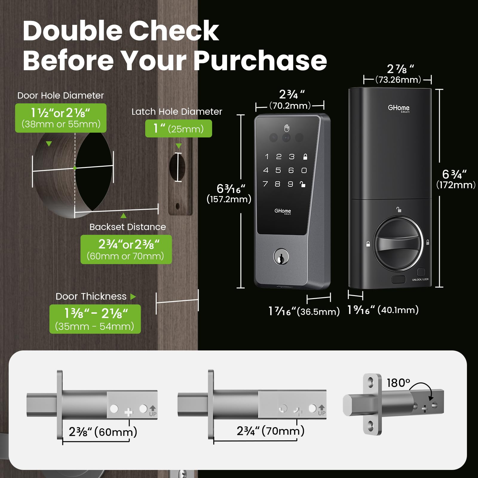 Ghome Smart Door Lock, Palm Vein Smart Locks For Front Door, 5 In 1 Keyless Entry Door Lock, Alexa Control, Auto Lock, Built-In Wifi, Rechargeable Battery, Smart Deadbolt