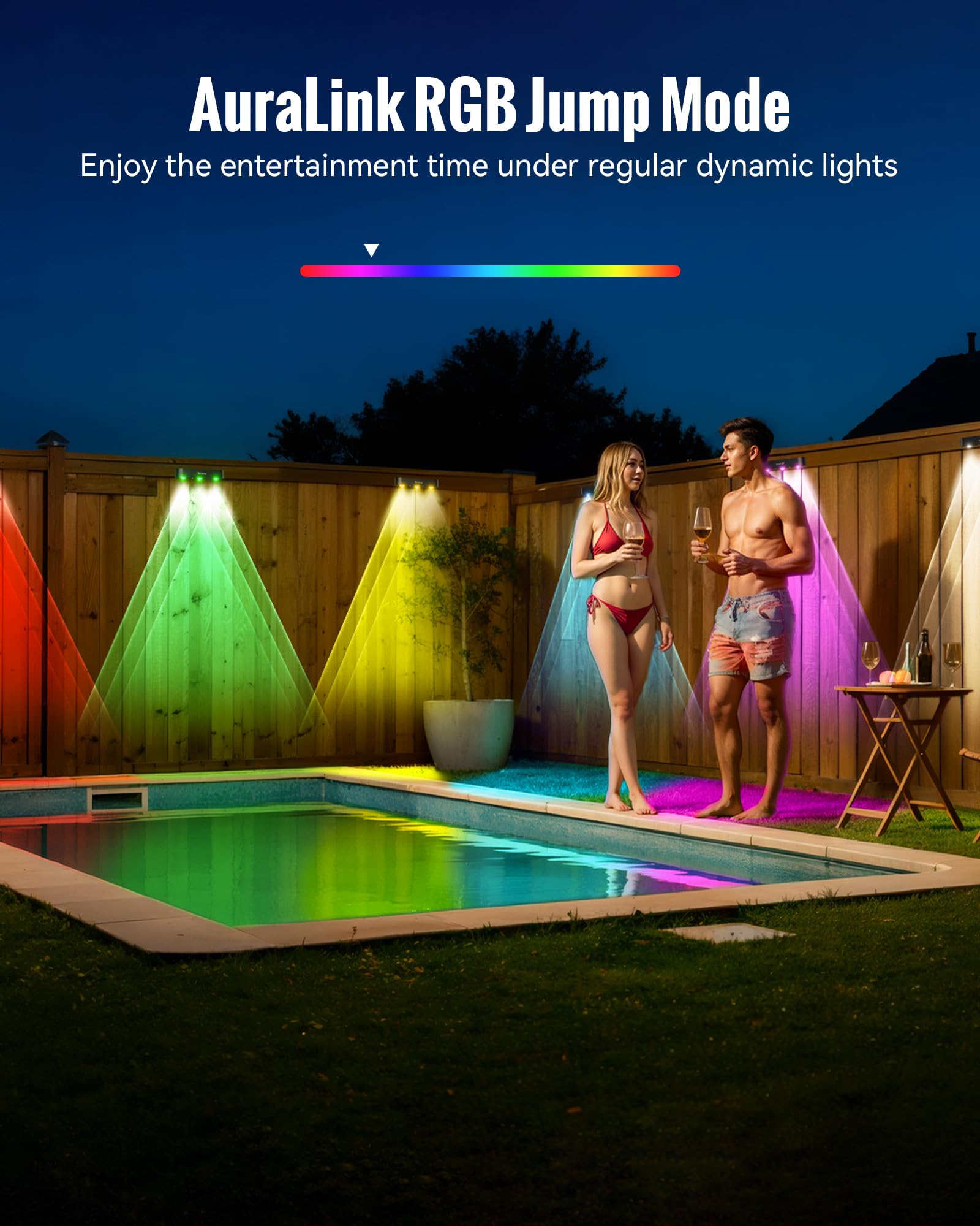 Fabstyl Solar Outdoor Fence Lights Solar Powered 4 Pack, 50Lm Rgb Outdoor Solar Lights With Sync Group Control & 10 Light Modes, Solar Lights Outdoor Waterproof Ip65 For Outside Porch, Wall, Deck