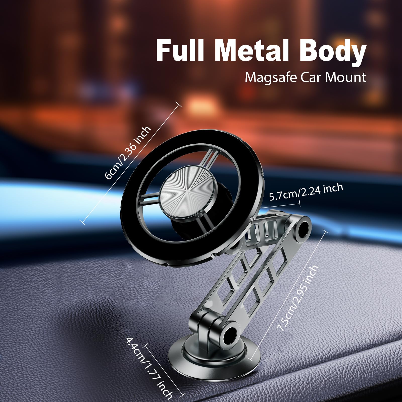 Lnkxt For Magsafe Car Mount For Iphone,Magnetic Phone Holder For Car,Truck,Cell Phone Car Mount,360° Rotation,Strong Magnet,Full Metal,Folding Holder,For Iphone 12,13,14,15 Pro Max And Android