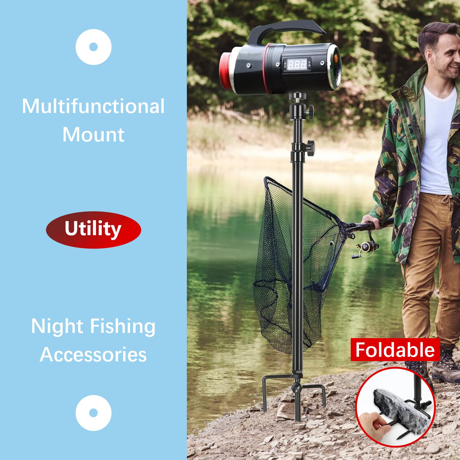 Folgtek Universal Camera Stand Tripod Bracket On Soft Ground Stand For Hunting Fishing Black Adjustable Universal Thread Connection 1/4''-20 (Black)