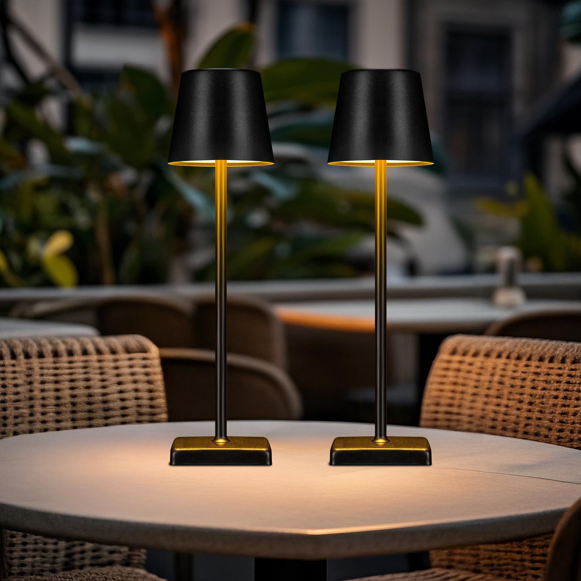 Livinlarge 2 Pack Cordless Table Lamps,Rechargeable Outdoor Solar Led Lamp,Portable Usb Desk Lamp Waterproof,2000Mah Battery Operated,Touch Stepless Dimming Light For Bedroom,Restaurants,Patio,Camping,Black