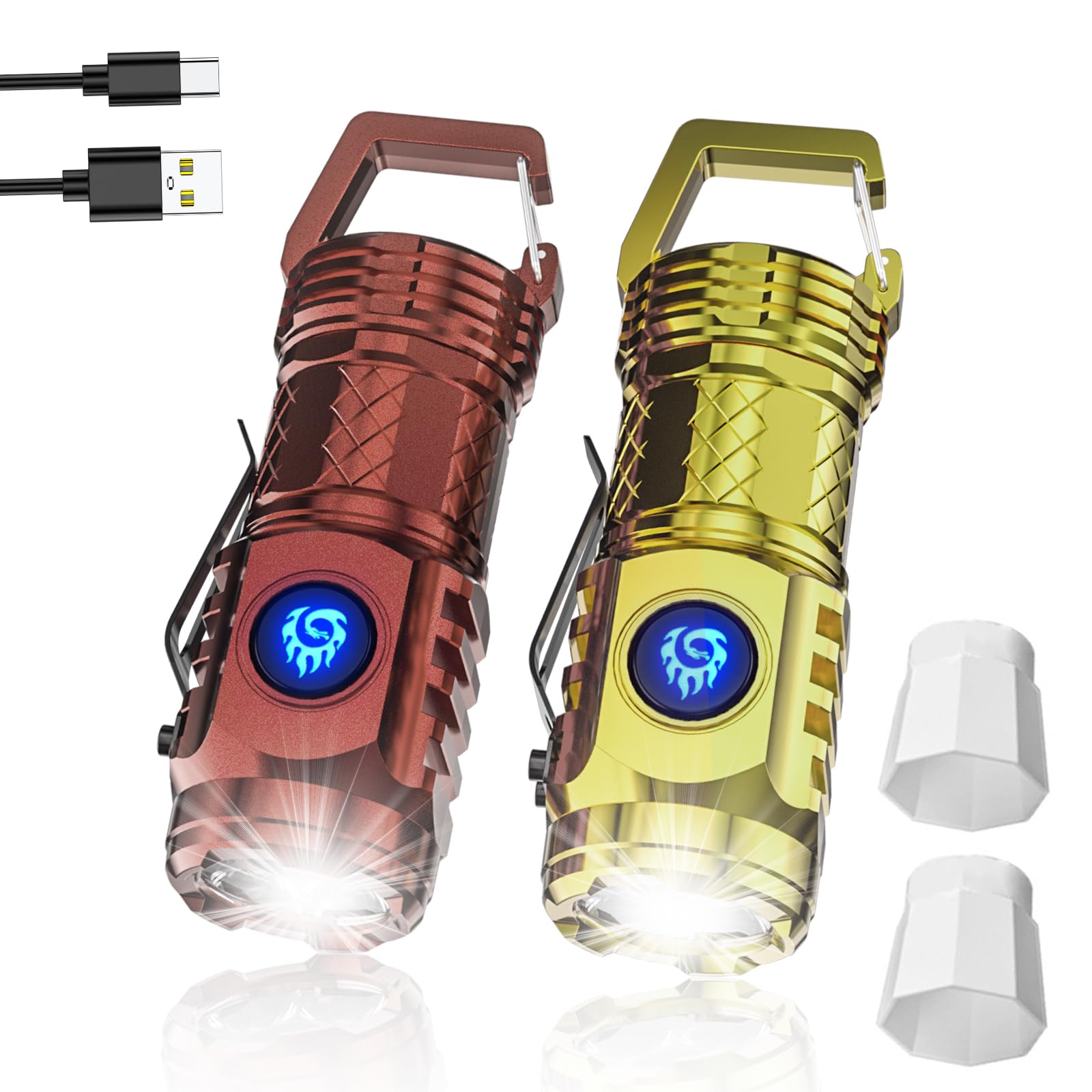 Siuyiu 2 Pcs Led Mini Flashlight 450 Lumens, Small Flashlight, 5 Modes Usb C Rechargeable Pocket Flashlight, Edc Flashlights, Mini Flashlight With Lampshade For Everyday Carry Camping Hiking