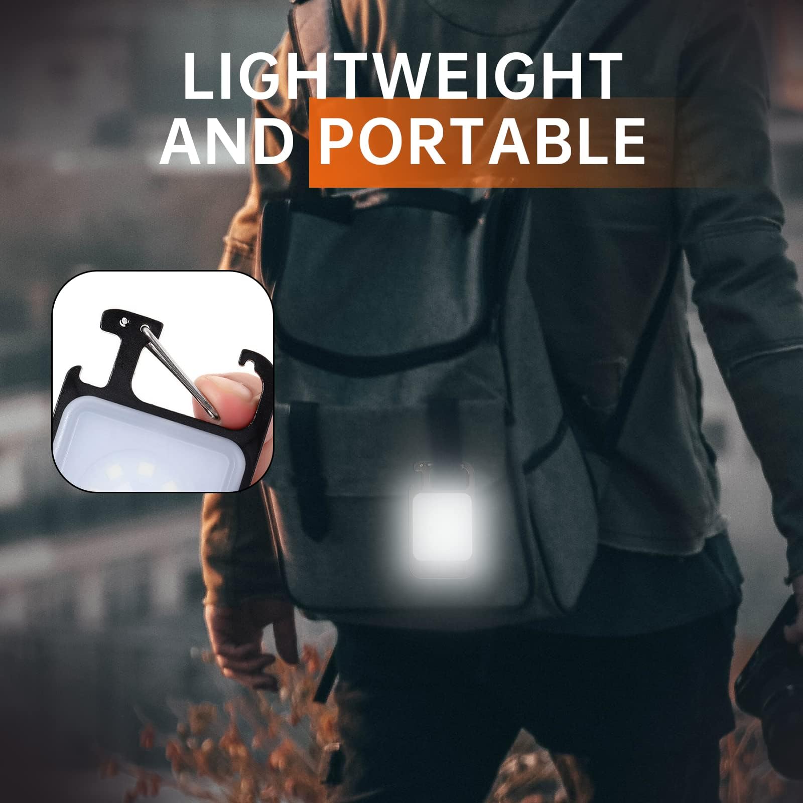 Mmxiang Cob Keychain Work Light, 4 Mode Emergency Light With Magnet Base, Bracket, Bottle Opener - 3 Pack