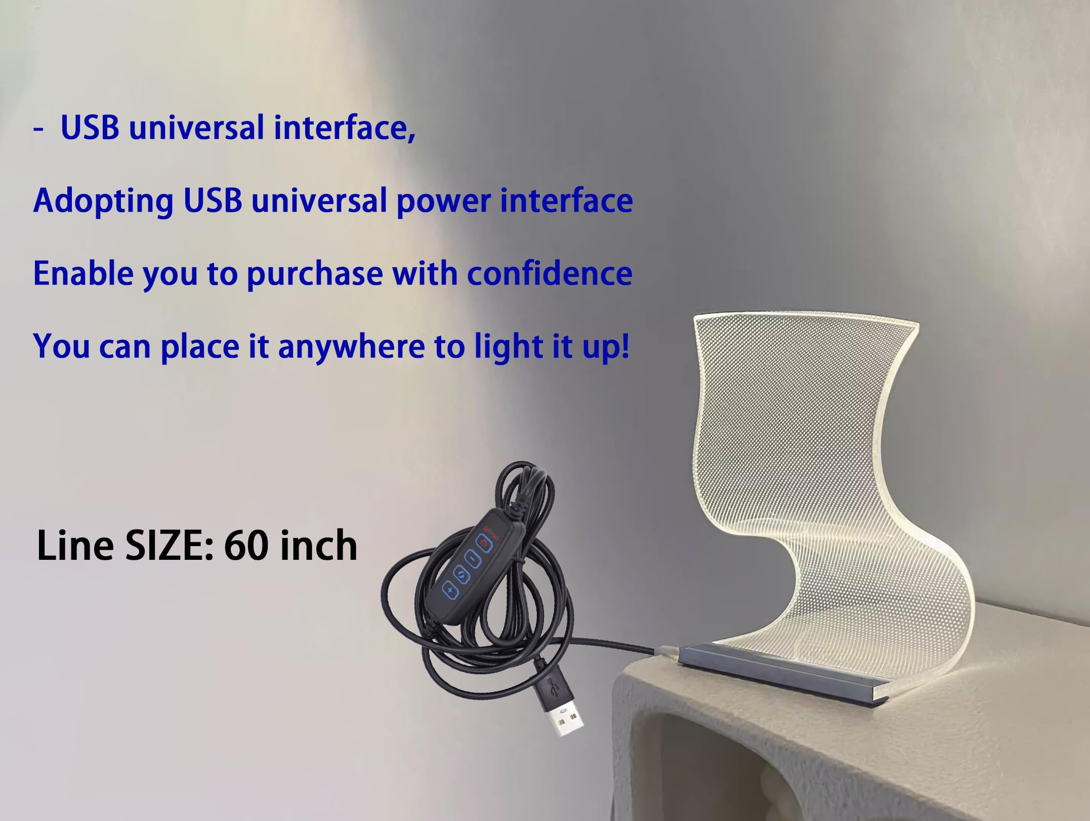 Mlnyitus [Usb] Modern Curved Led Desk Lamp | Futuristic Ambient Lighting For Gaming Rooms, Bedrooms, And Desks | Unique Acrylic Lampshade With Transparent Led Screen - Standard Large