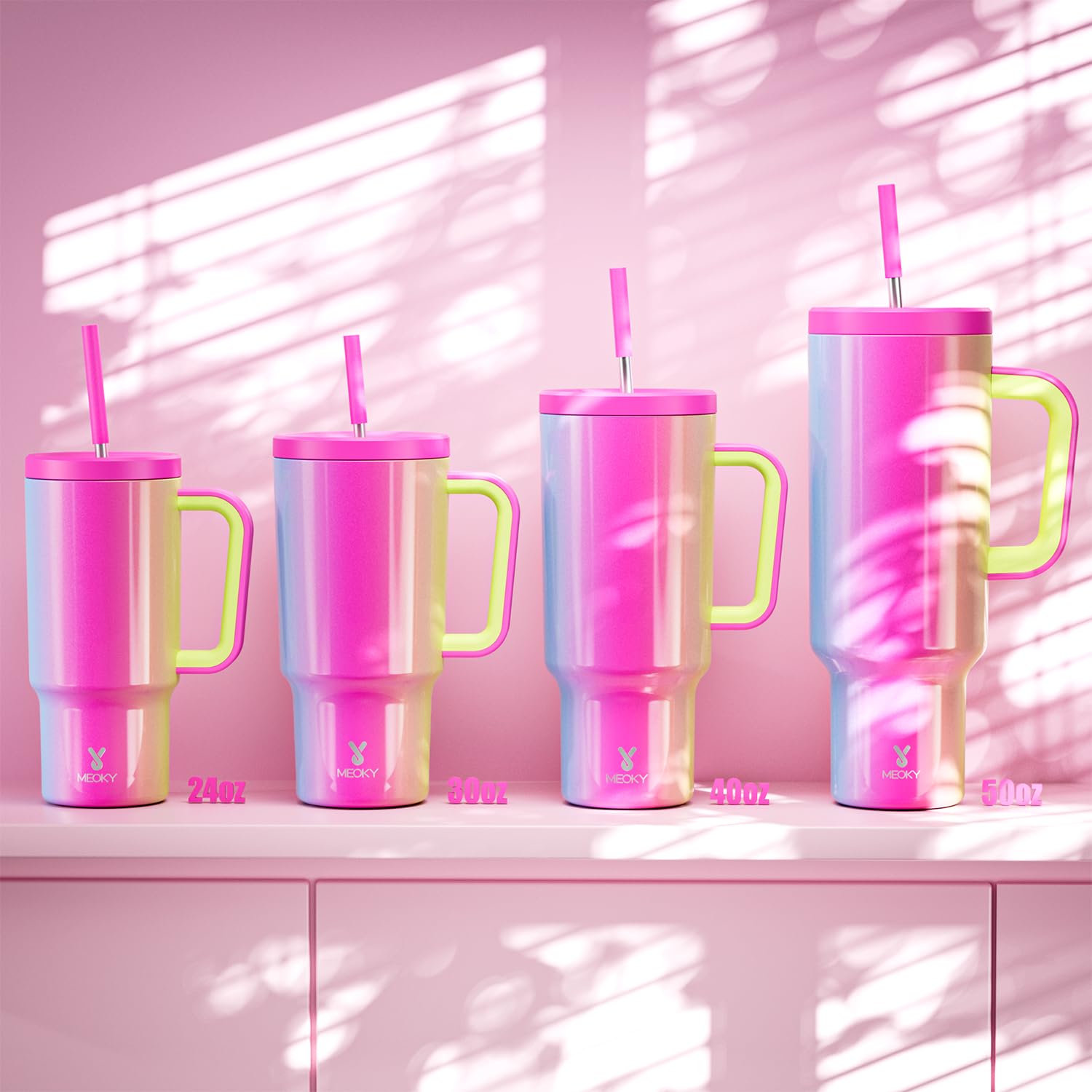Meoky 24 Oz Tumbler With Handle And Straw, 100% Leak-Proof Tumbler With Lid And Straw
