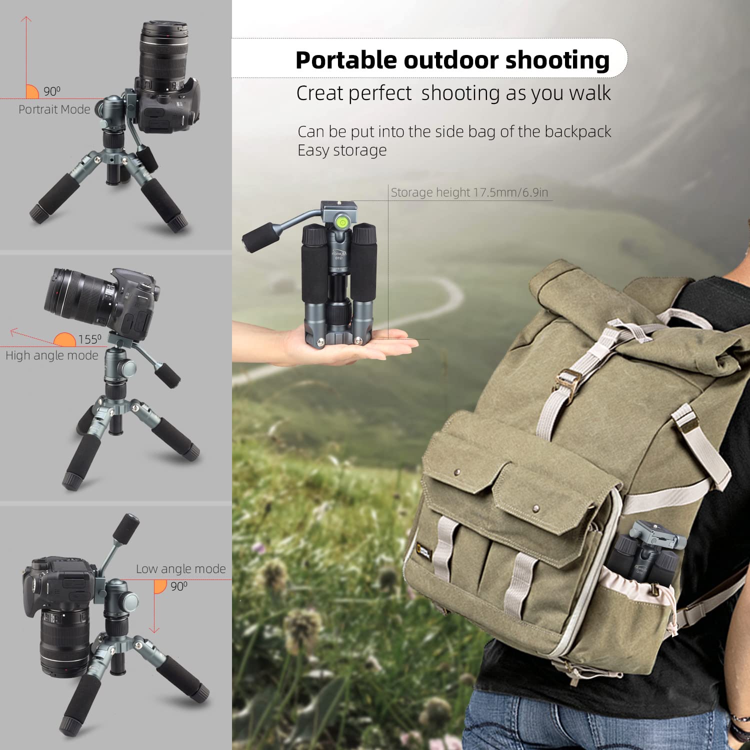 Glorich Portable Tabletop 20” Mini Tripod With 360 Degree Ball Head, Aluminum Alloy Small Travel Desktop Tripod Max Load 13 Lbs Compatible With Dslr Camera Sony Canon Nikon Video Camcorder Phones