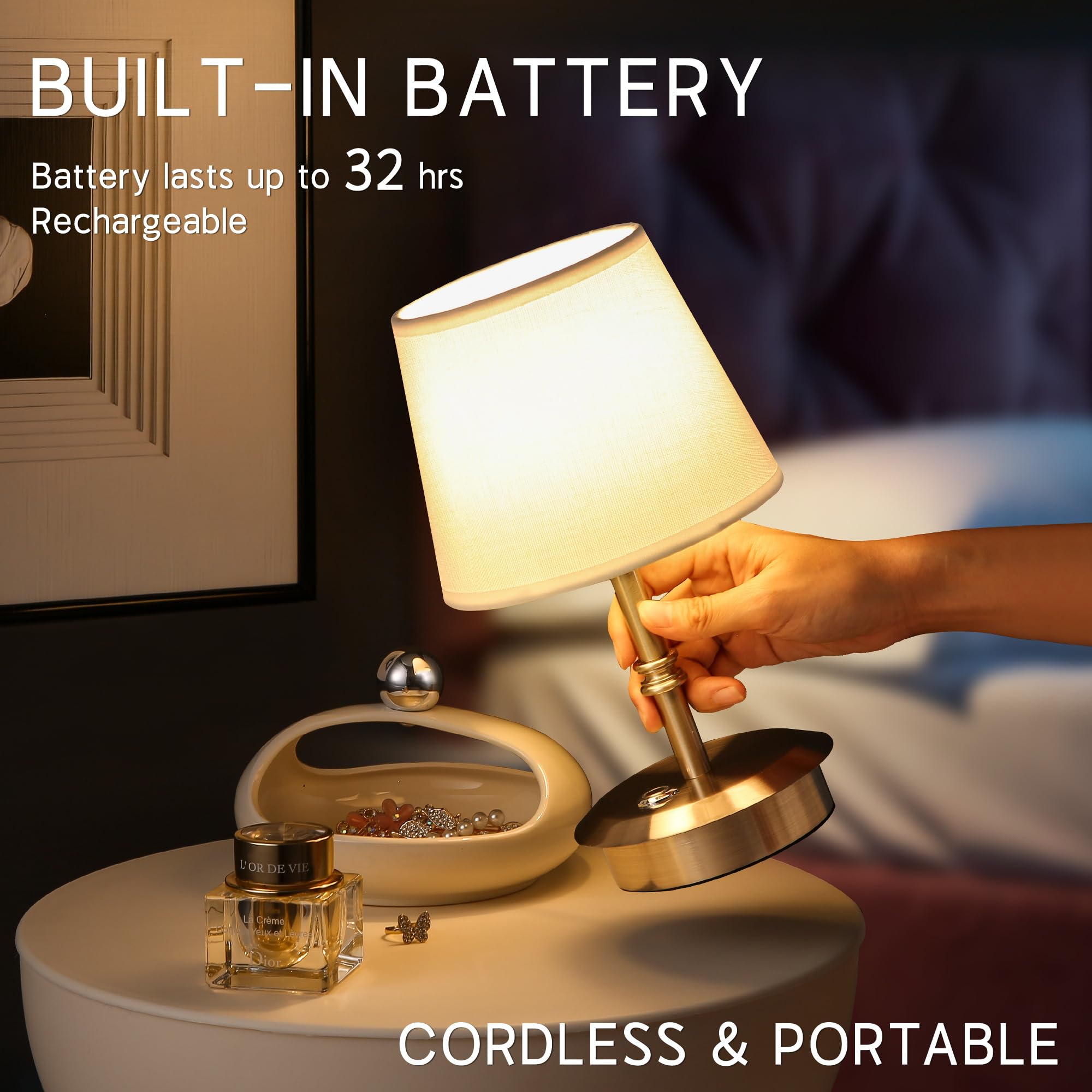 Anxingtools Mini – Cordless Led Table Lamp With Dimmer, Built-In Rechargeable Battery, 3-Level Brightness, Patio Table Lamp, Bedside Night Lamp, Ambient Light For Restaurant (Brushed Nickel)