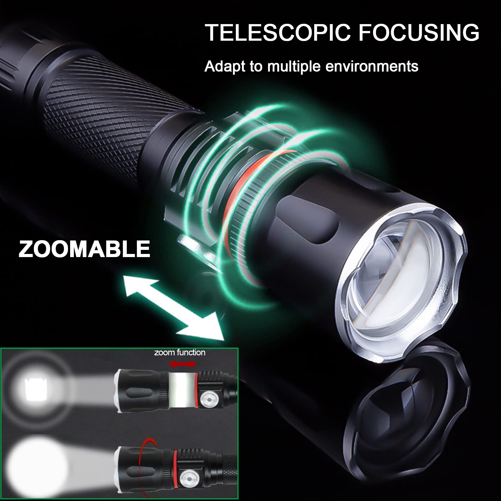 Punlim Led Rechargeable Flashlight, Portable Bright Tactical Flashlights, Magnetic Flashlight With 360°Cob Light, Zoomable, Waterproof, 4 Modes Lights For Camping Emergencies Car Walking (2 Pack)