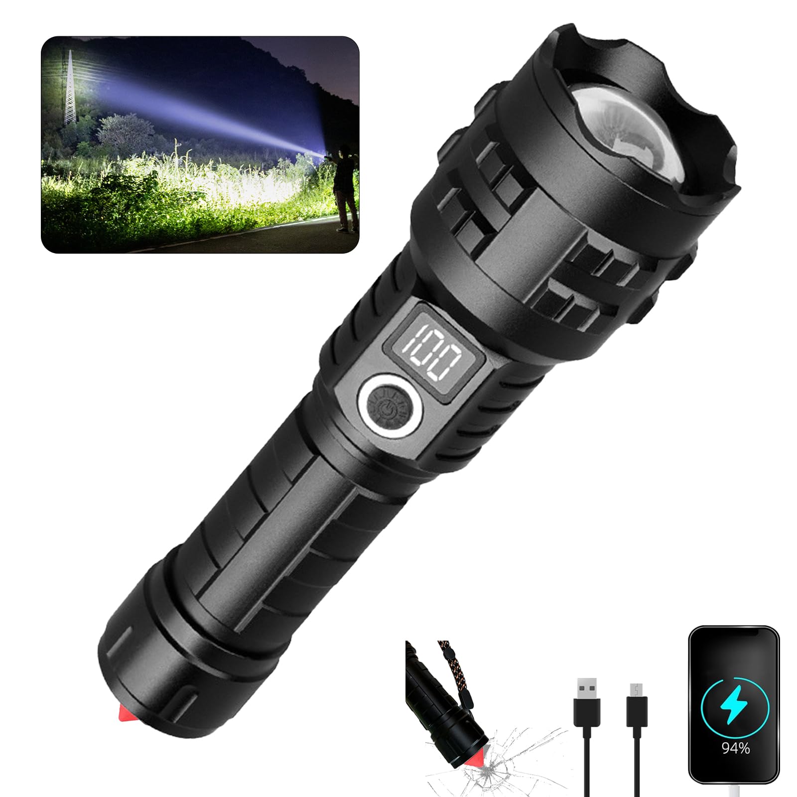 Wboxlizy Rechargeable Flashlights Super High Lumens, Super Bright Flashlight, Adjustable Tactical Flashlight Waterproof Handheld Flash Light For Emergencies, Camping, Hiking