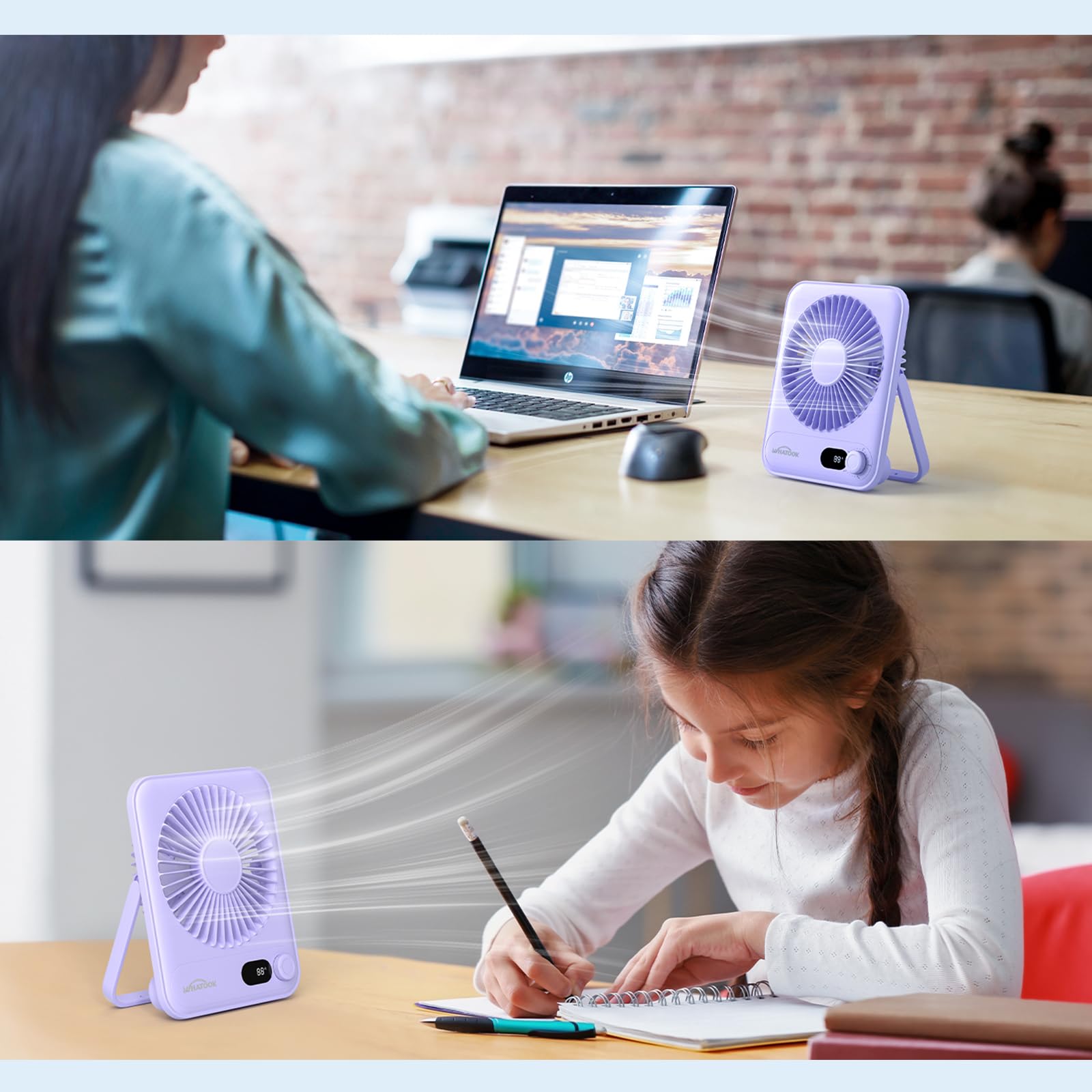Small Desk Fan Personal Fans: 2000Mah 10 Hours Battery Office Quiet Mini Desktop Fan Portable
