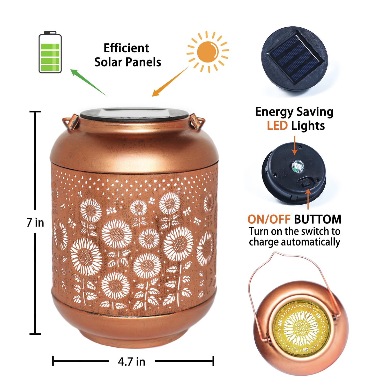 Eztzen Sunflower Solar Lanterns Outdoor Waterproof Hanging Solar Lights Sunflower  For Women Men Mom Metal Decorative Led Outdoor Lanterns For Patio,Lawn,Landscape, Garden Decor, Yard Decoration