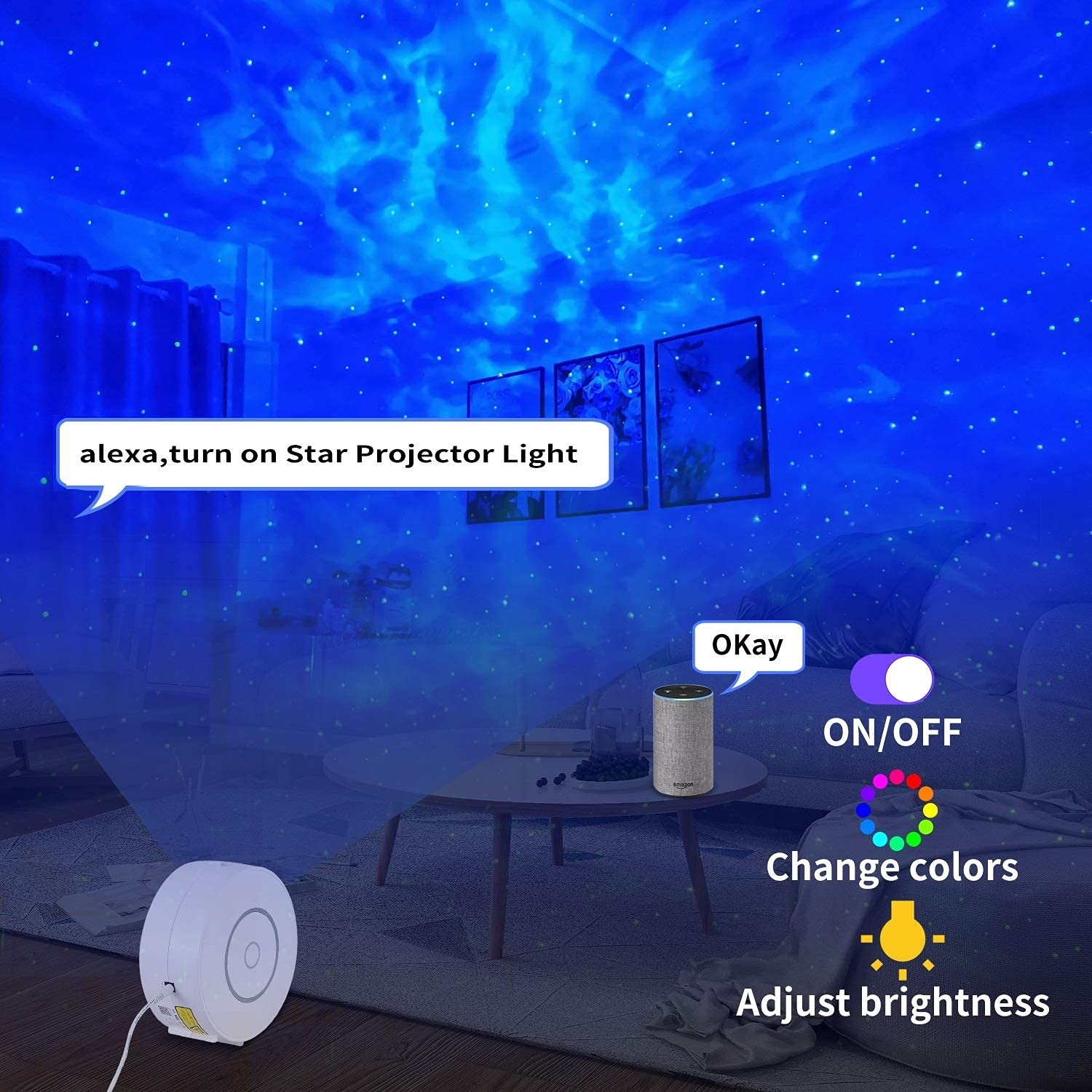Liuyang Smart Galaxy Projector With Nebula Cloud/Moving Ocean Wave, Wifi Star Projector For Room Decor, Home Theater Night Light Projector, Compatible With Alexa & Google Home