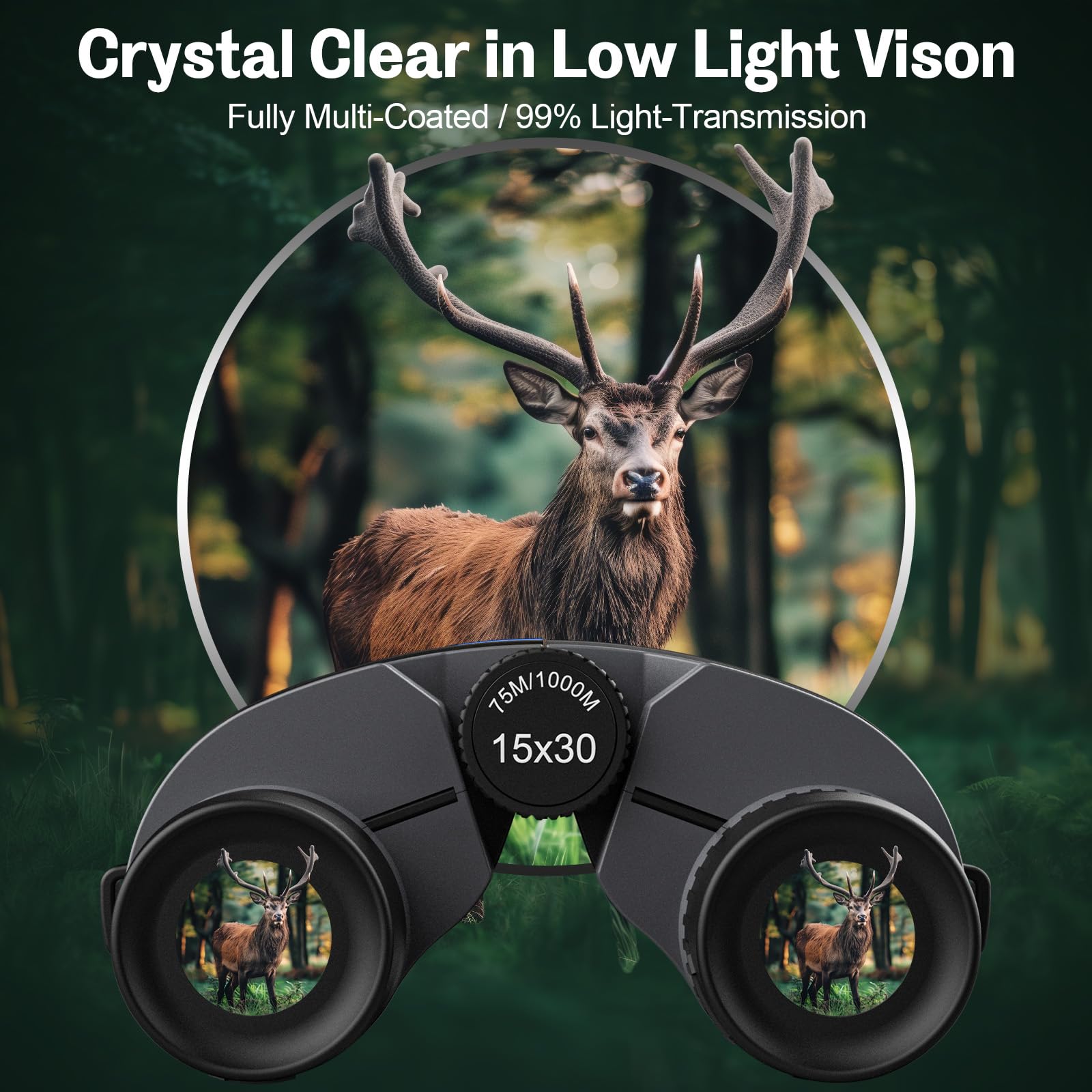 Occer 15X30 Compact Binoculars For Adults And Kids - Large View High Powered Binoculars For Bird Watching - Lightweight Easy Focus Binocular With Low Light Vision For Outdoor Hunting Travel - Black