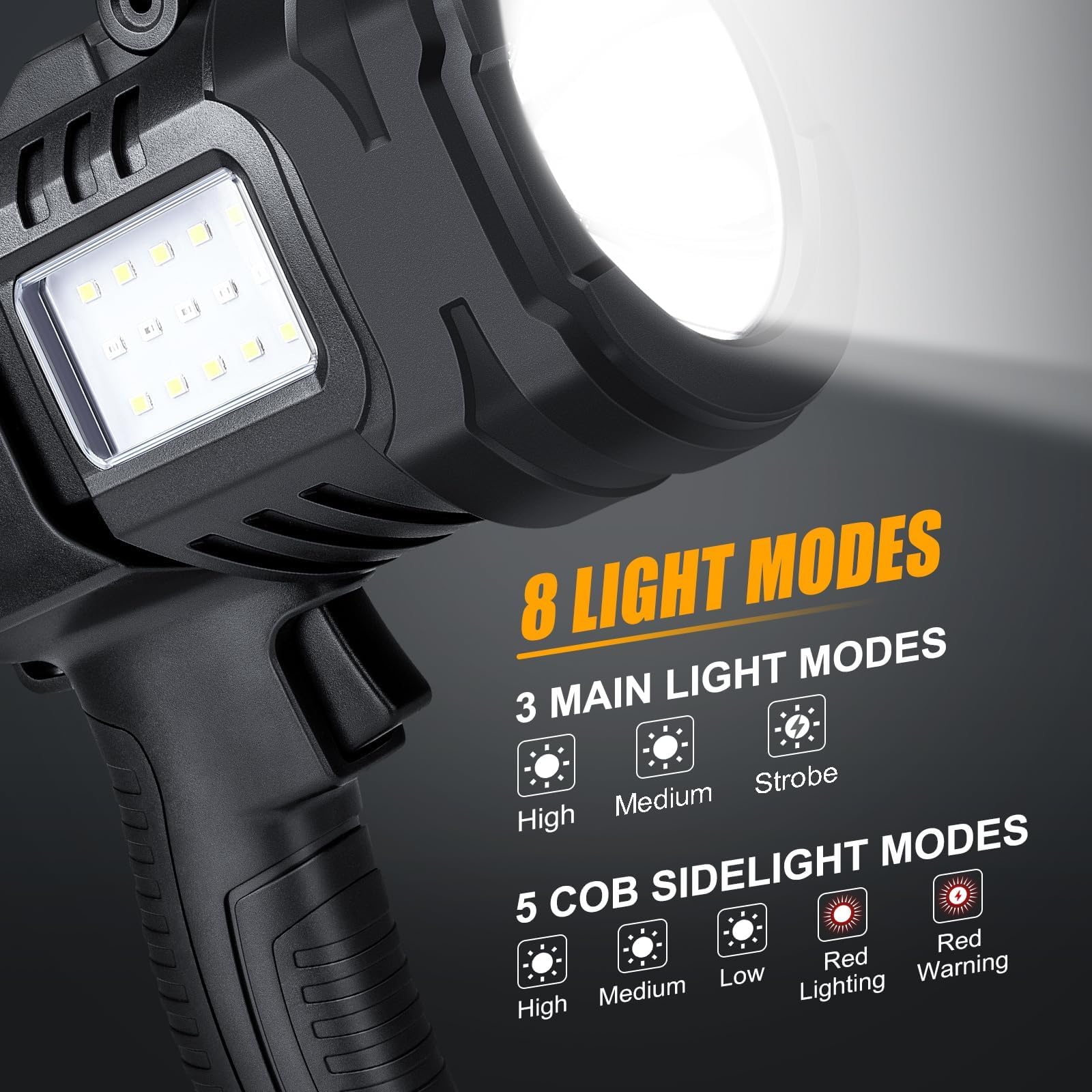 Sigoobal Spotlight Flashlight, 1000,000 Lumens Outdoor Spot Light, Led Rechargeable Spotlight Handheld, 8 Modes With Cob Light, 10800ⱮAh, Flashlight For Camping Marine Boating Hunting, Ipx6 Waterproof