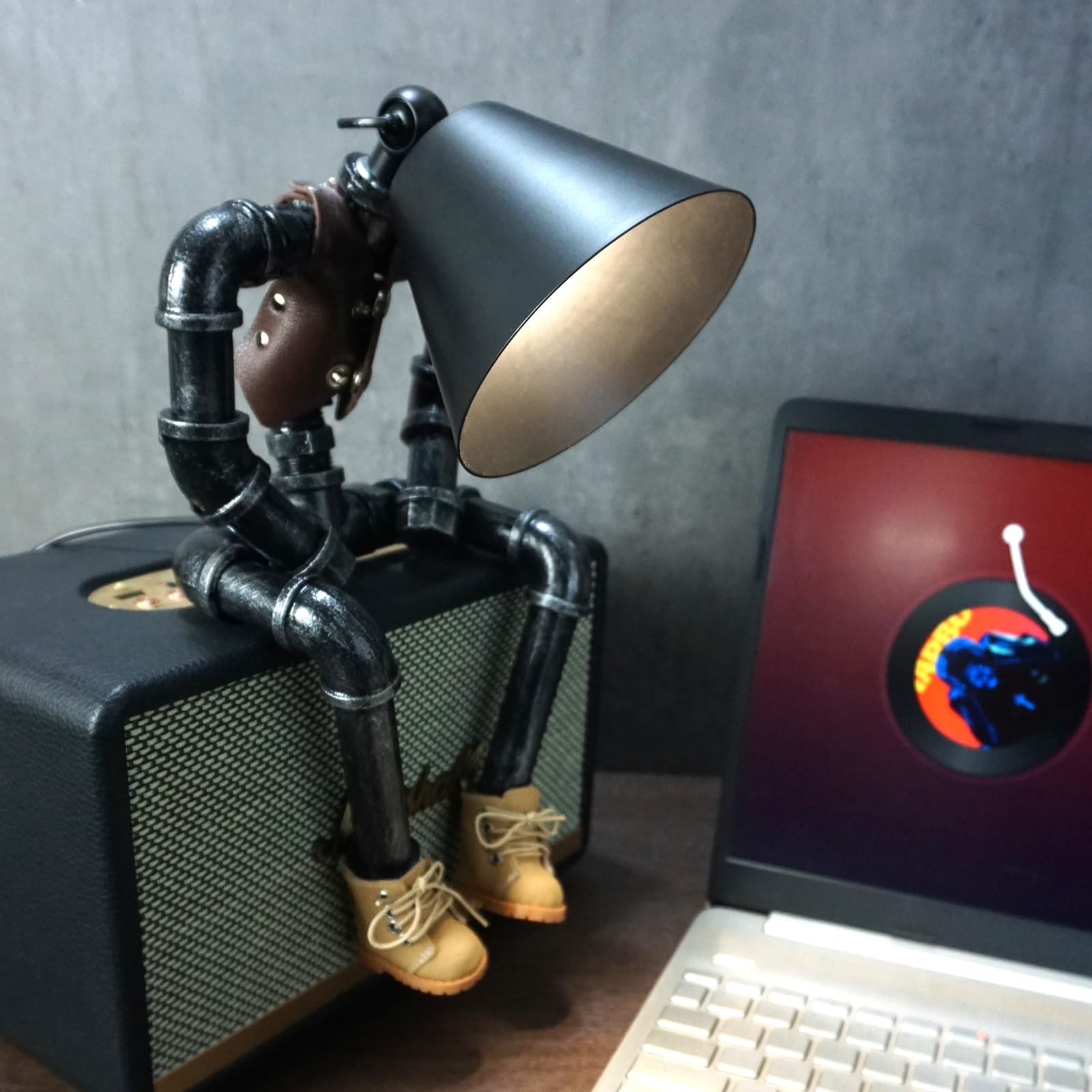 Hamoqi Steampunk Cowboy Robot Table Lamp, Boots & Vest Jacket Design With Metal Pipe Industrial Robot Lights, Adjustable Brightness Cool Desk Lamp,Unique Retro Decor & Creative Art For Men