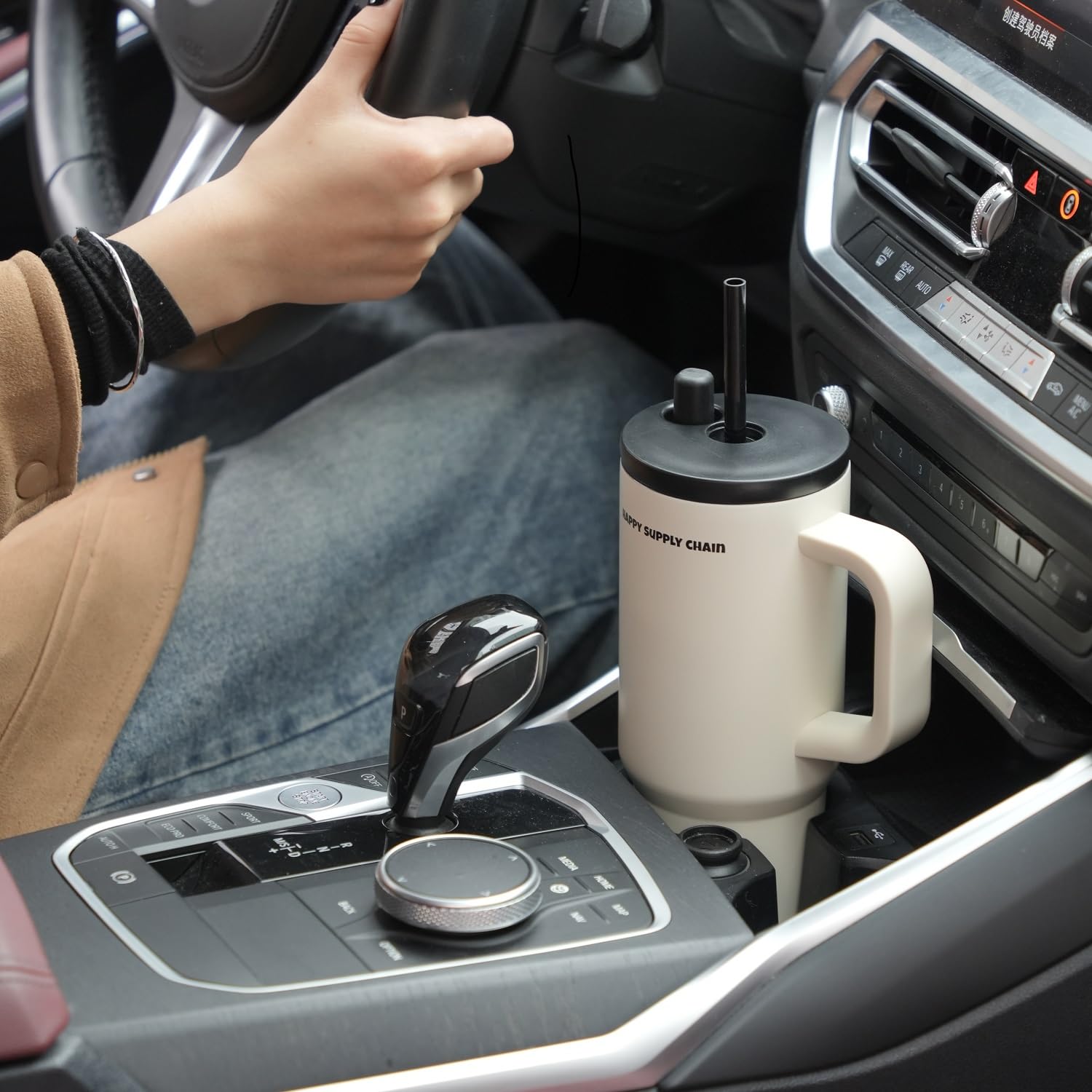 24 Oz Stainless Steel Tumbler With Lid And Straw, Coffee Travel Mug With Handle Spill Proof Spill