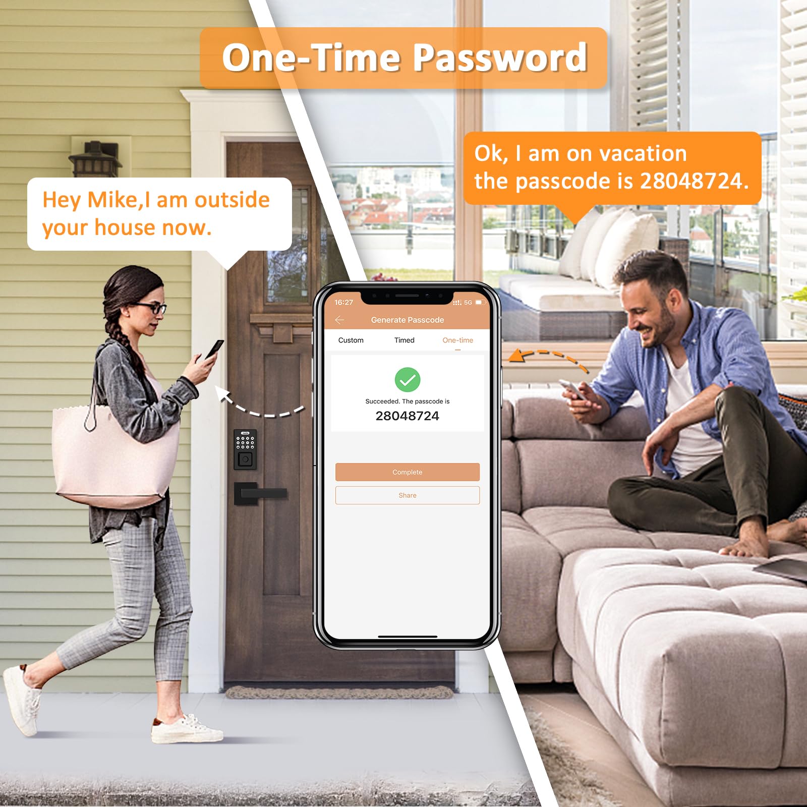 Tia Keyless Entry Door Lock With 2 Lever Handles, Fingerprint Entry Door Handleset, Electronic Digital Keypad Deadbolt With App, Auto Lock & One Touch Locking, Front Smart Door Handle Sets, Black