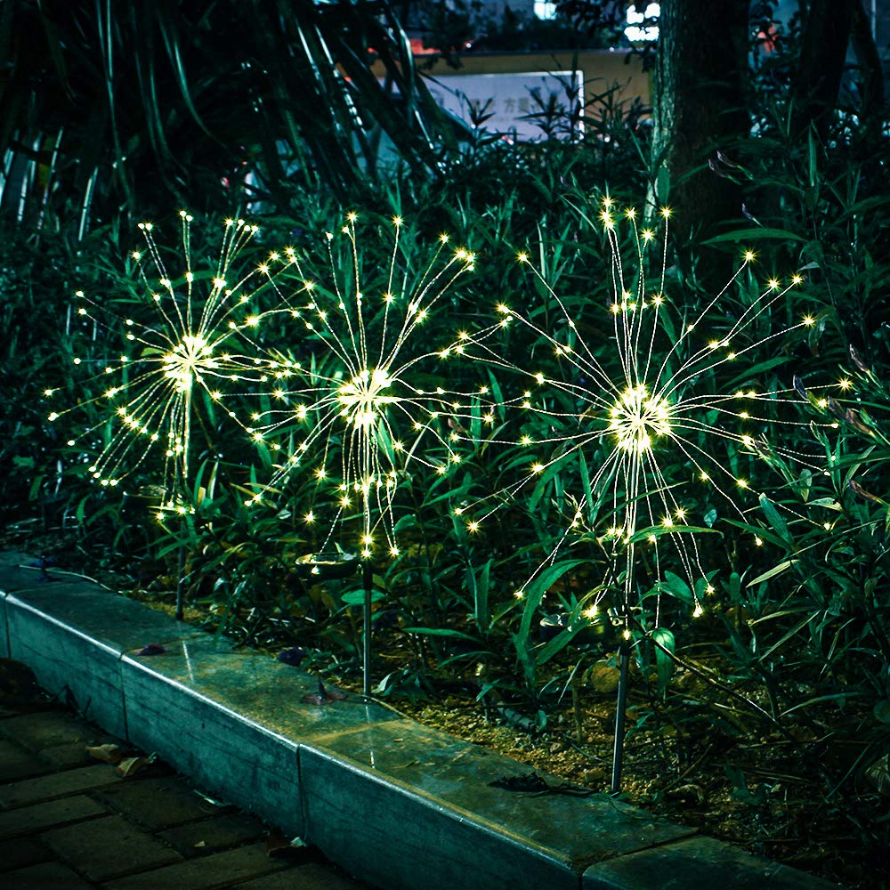 Epic Gadget Solar Firework Light, Epicgadget 105 Led Warm Light Outdoor Firework Solar Garden Decorative Lights For Walkway Pathway Backyard Christmas Decoration Parties (Warm White) (2 Pieces)