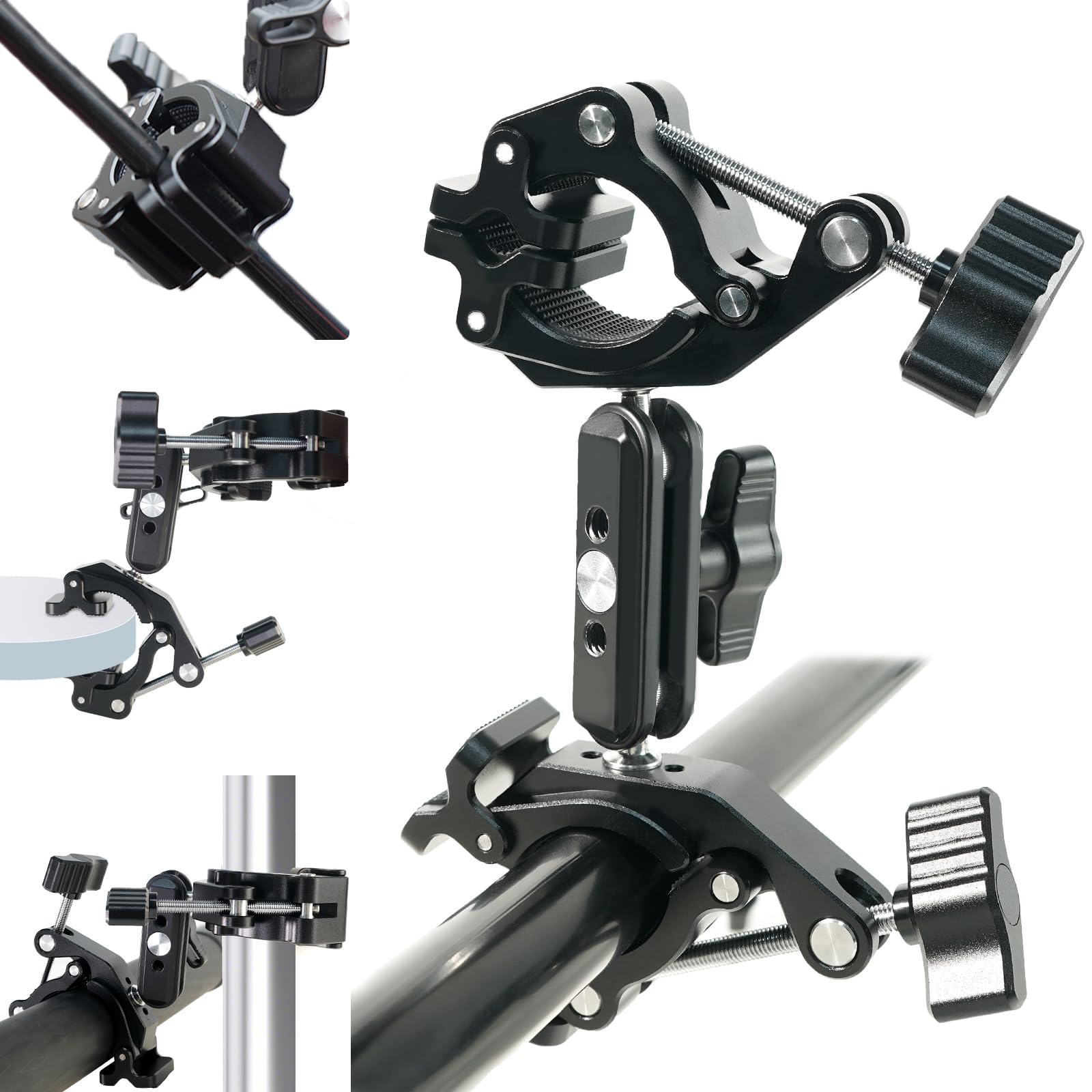 Fifield Double Super Clamp Camera Mount With Magic Arm, 360°Rotating Camera Mount For Motorcycle Umbrella Desk Studio Light Stand Holder Photography, Motorcycle Bike Accessories Tools