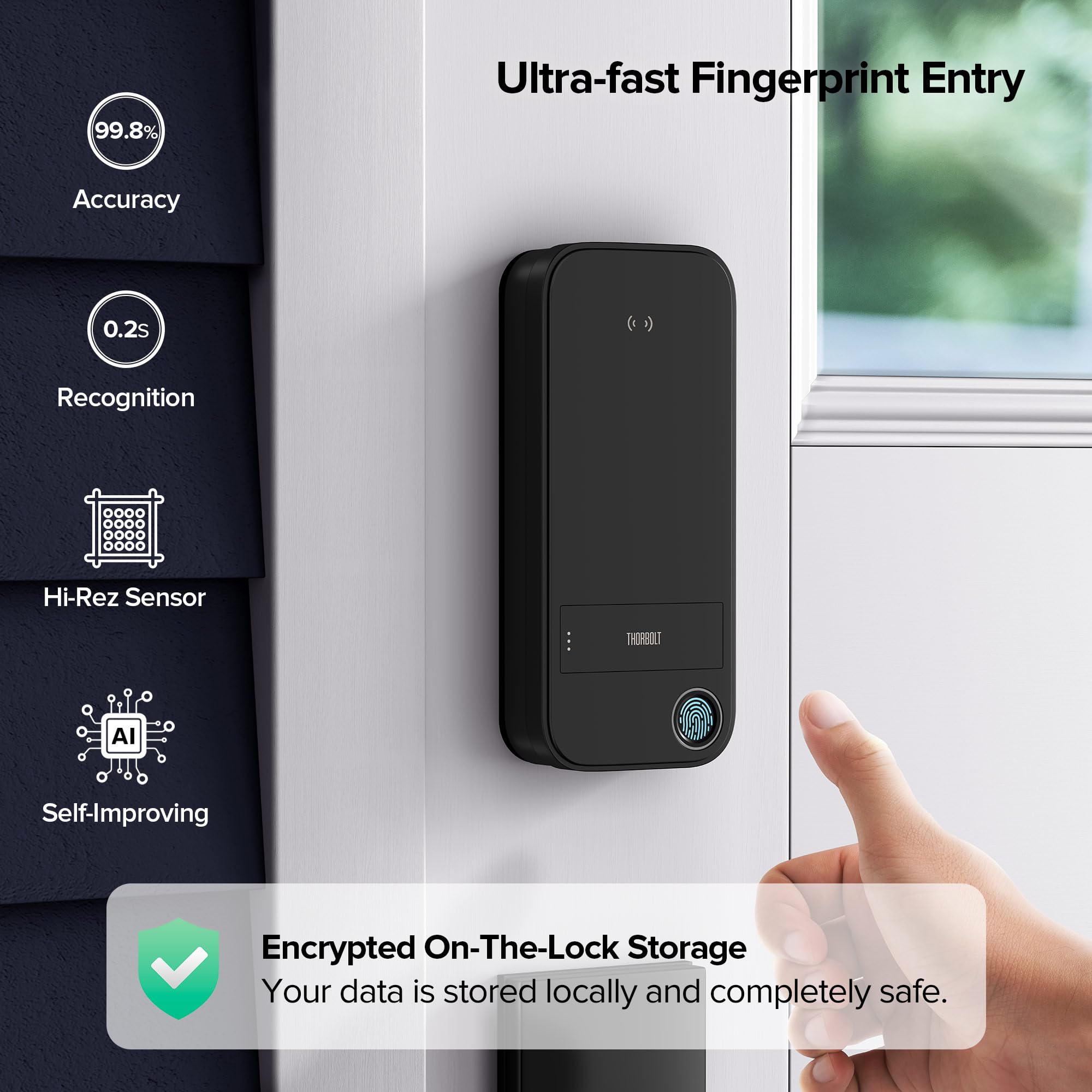 Thorbolt X1 Apple Home Key Tap To Unlock, Smart Keyless Entry Door Lock With Fingerprint, Touch Keypad Deadbolt Lock Works With Homekit Over Thread (Border Router), Ip65 Weatherproof, Black