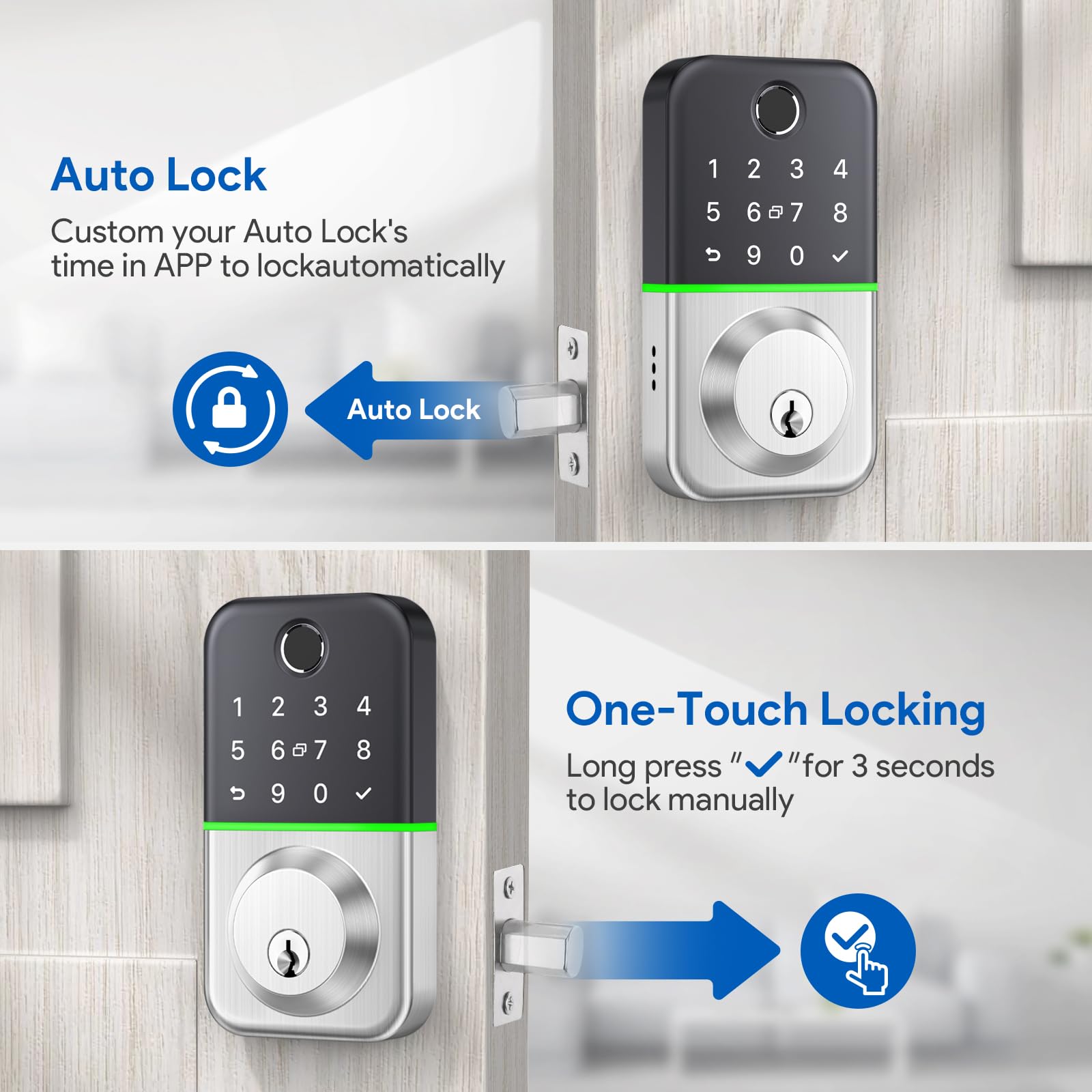 Wisegear Smart Keypad Deadbolt - Waterproof Keyless Entry Door Lock With Fingerprint & Code Access - App Controlled