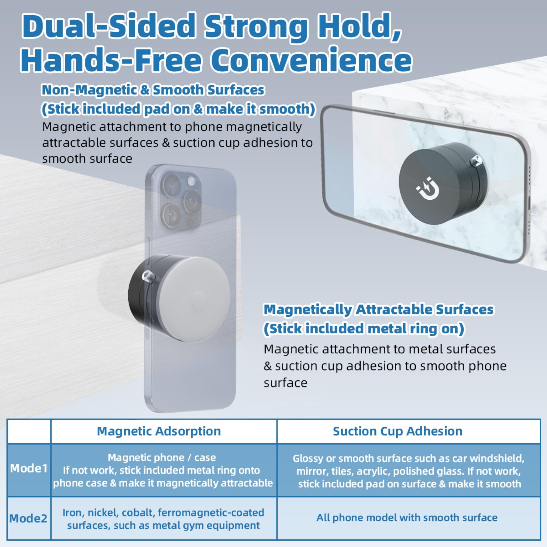 Gimswi Vacuum Magnetic Phone Holder With Metal Ring Compatible With Iphone Samsung All Phone, Portable Universal Collapsible Magnetic Phone Stand For Gym Car Mount With Windshield Suction Cup