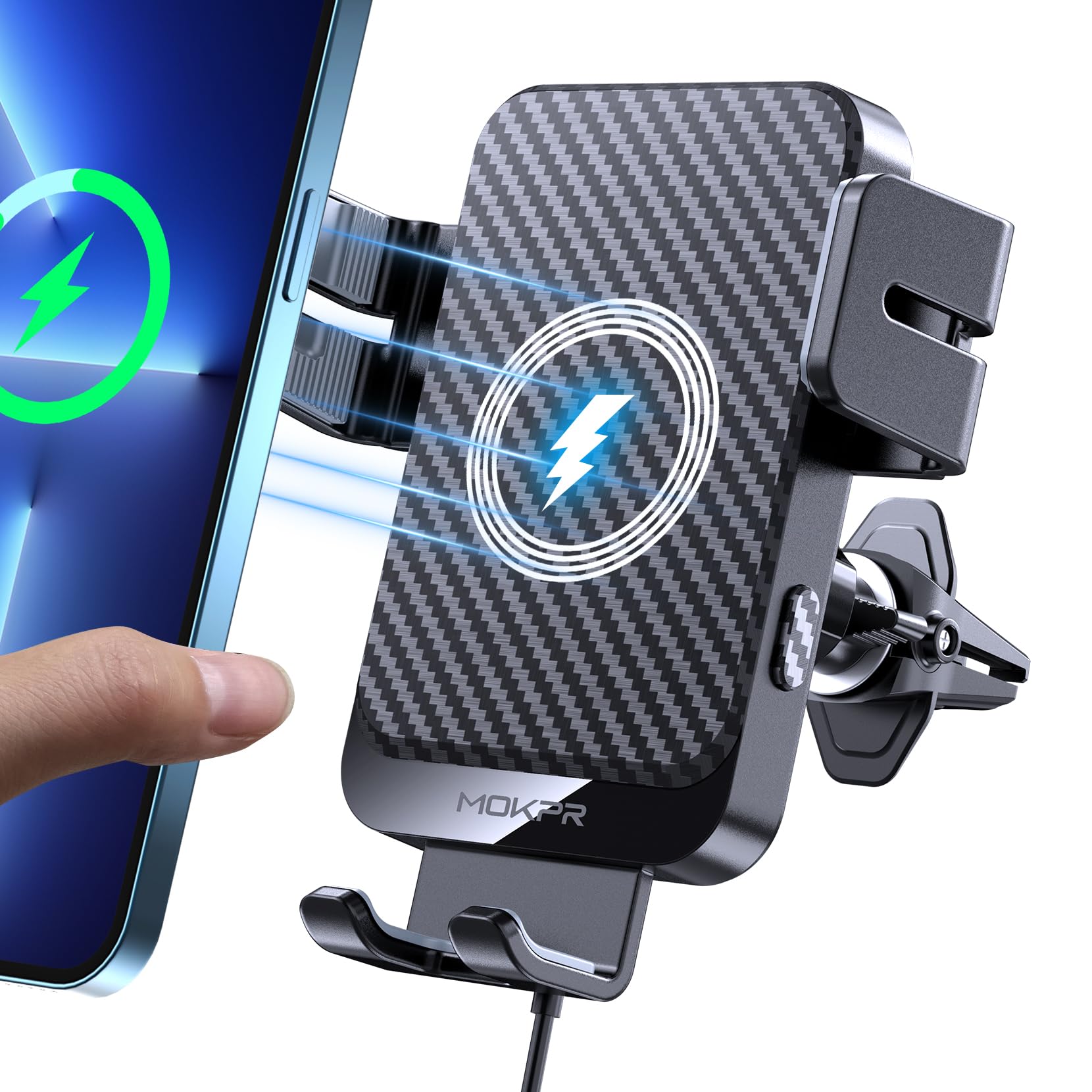 Mokpr Wireless Car Charger, 15W Fast Charging Auto-Clamping Car Charger Phone Mount Air Vent Cell Phone Holder Compatible Iphone 16/15/14/13/13 Pro/12 Pro/12/11, Samsung Galaxy S23/S22/S21/S20, Etc