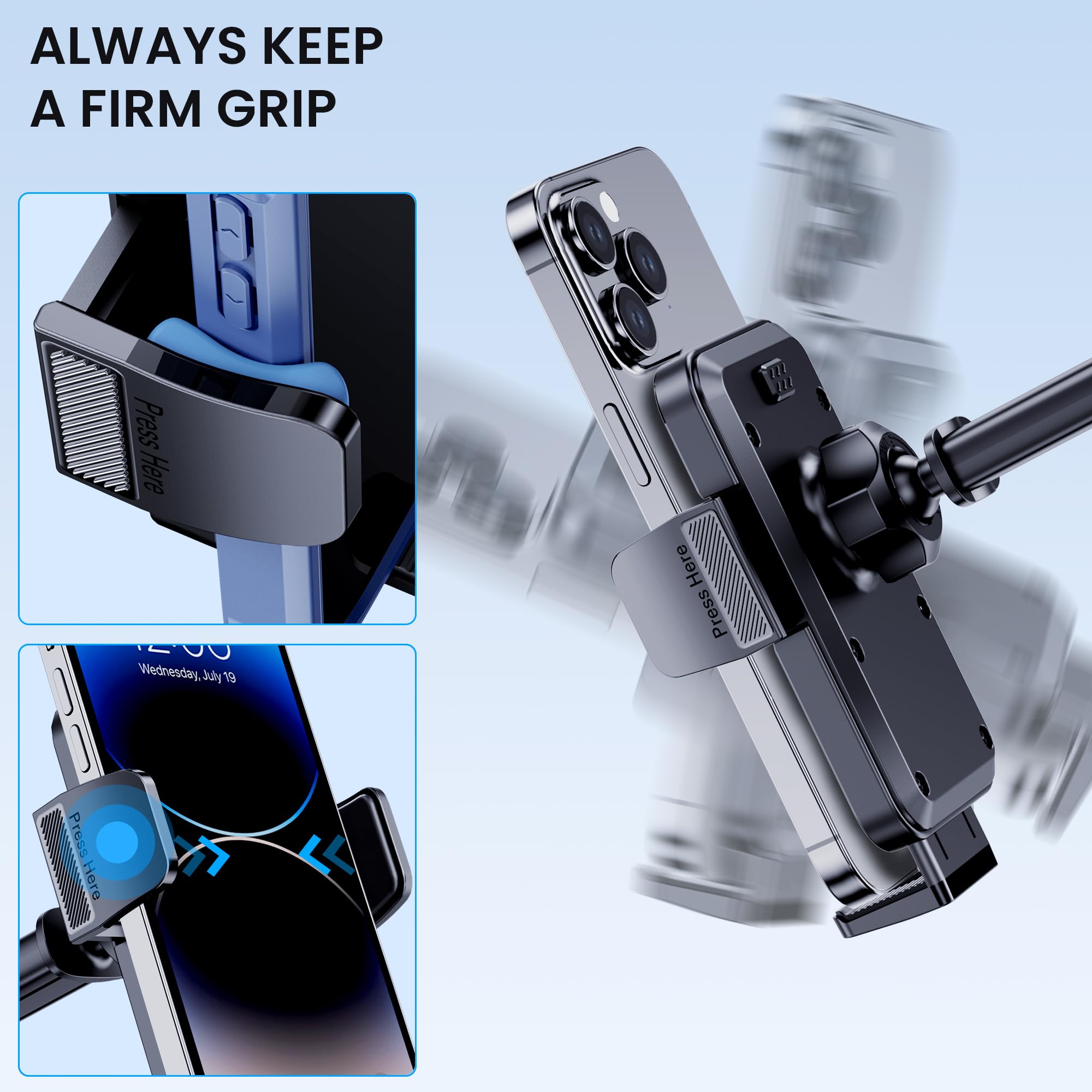 Bivgaza Phone Holder Car [Military-Grade Suction] Universal Car Phone Holder [Thick Case Friendly] Automobile Accessories Dashboard Air Vent Windshield Phone Mount Fit For Iphone Android Smartphones