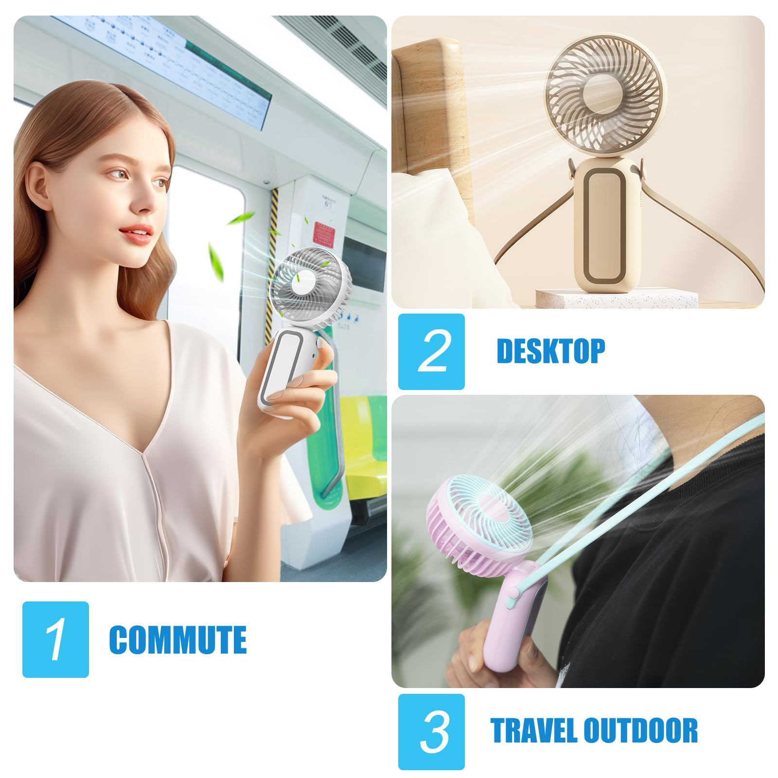 Qearfun Portable Handheld Fan, Hand Fan With Usb Rechargeable Battery, Mini Electric Pocket Fan