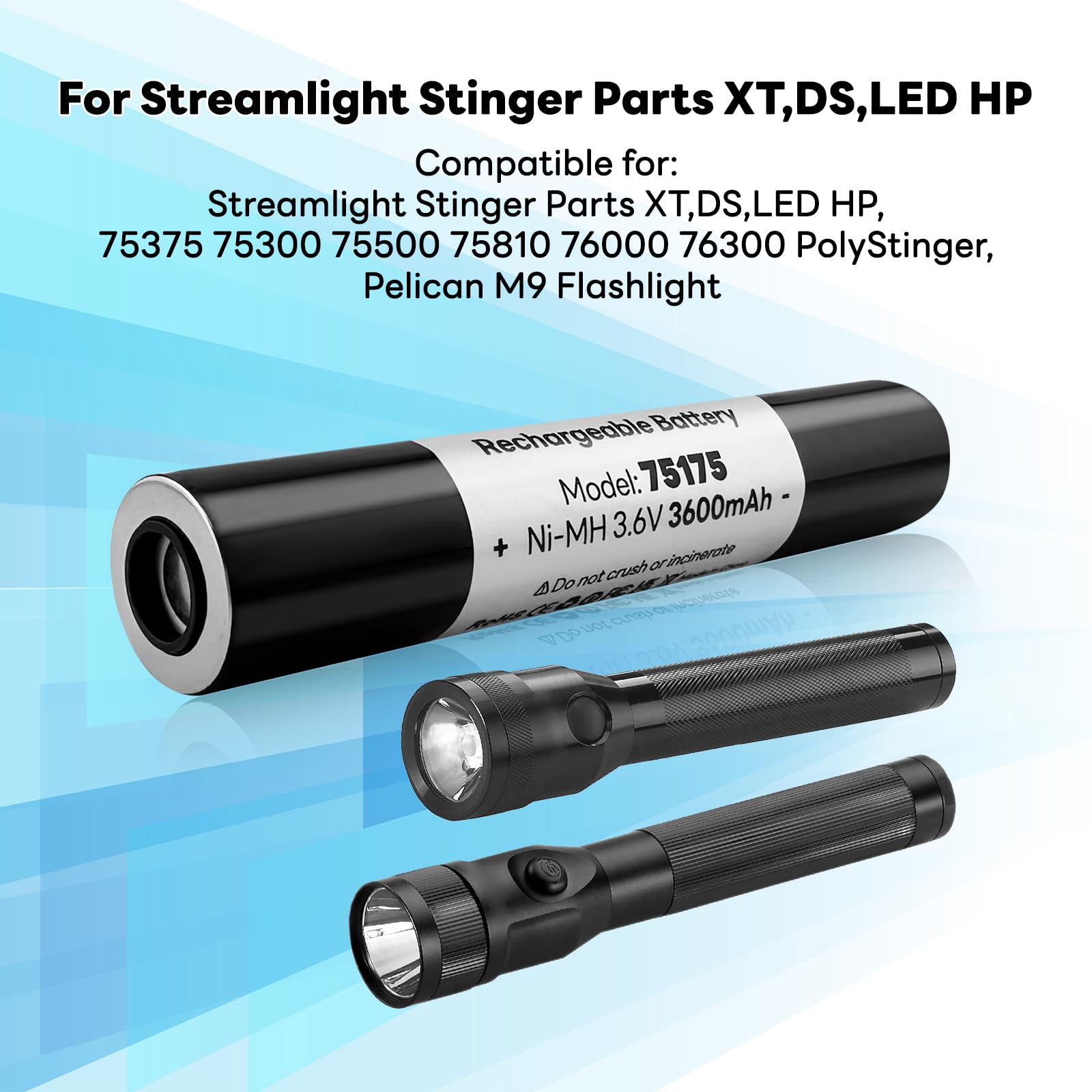 Ohzhao 75175 Battery 3.6V 3600Mah Ni-Mh Compatible With Streamlight Stinger 75175 75375 75300 75500 75810 76000 76300, Polystinger, Pelican M9, Fl126 Flashlight (1Pcs)