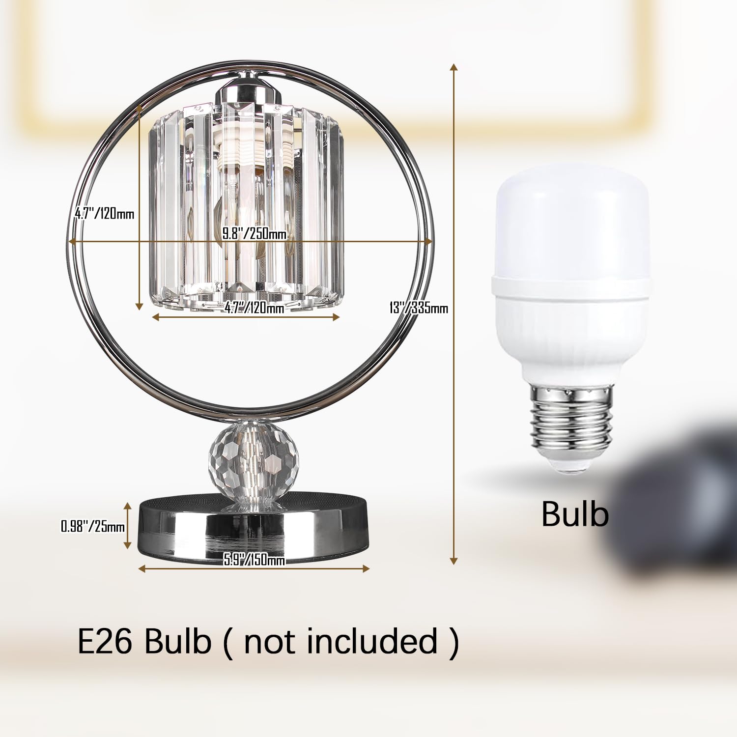 Finktonglan Crystal Lamps Table Lamp For Night Stand Modern Table Lamp Metal Bedside Small Bedroom Lamps For Bedroom Nightstand Living Room Home Office(E26 Chrome)
