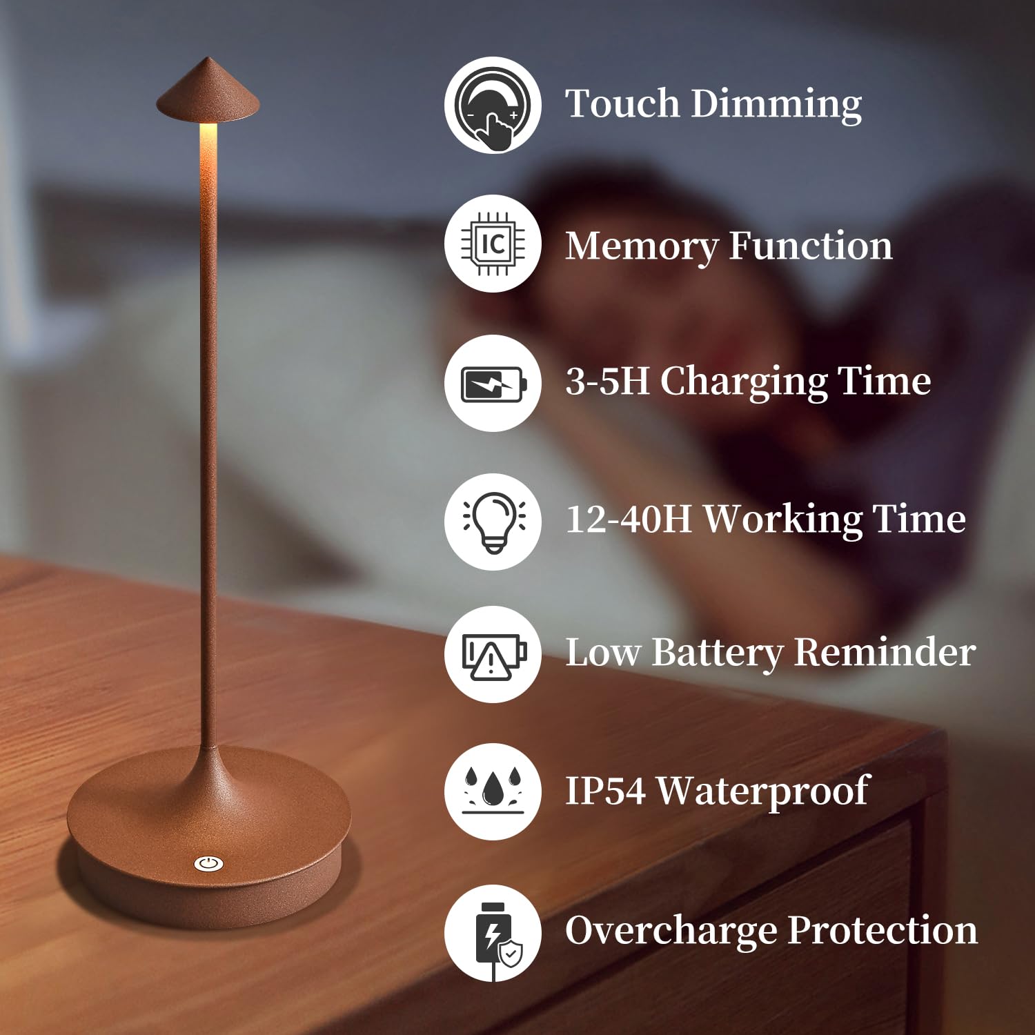 Baizhou Cordless Table Lamp Rechargeable Led Battery Operated 4000Mah Table Lamp Touch Dimmable Lamp Outdoor Waterproof Portable Wireless Table Light For Dining Restaurant Bar Indoor/Outdoor Use (Brown-1Pc)