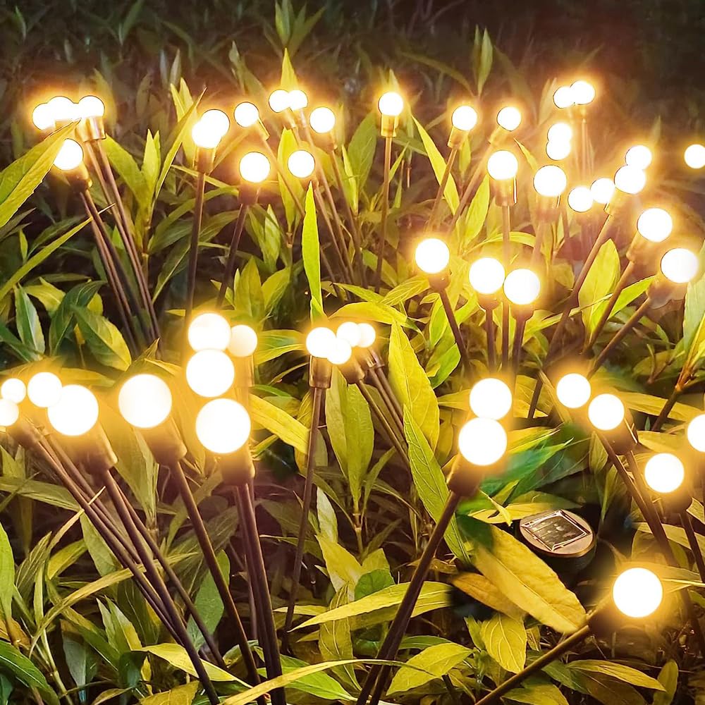 Heixry Solar Swaying Light 8 Leds Solar Garden Lights Outdoor Waterproof Swaying Solar Garden Lights Firefly Lights For Garden Yard Patio Pathway Decoration Warm White (4Pcs)