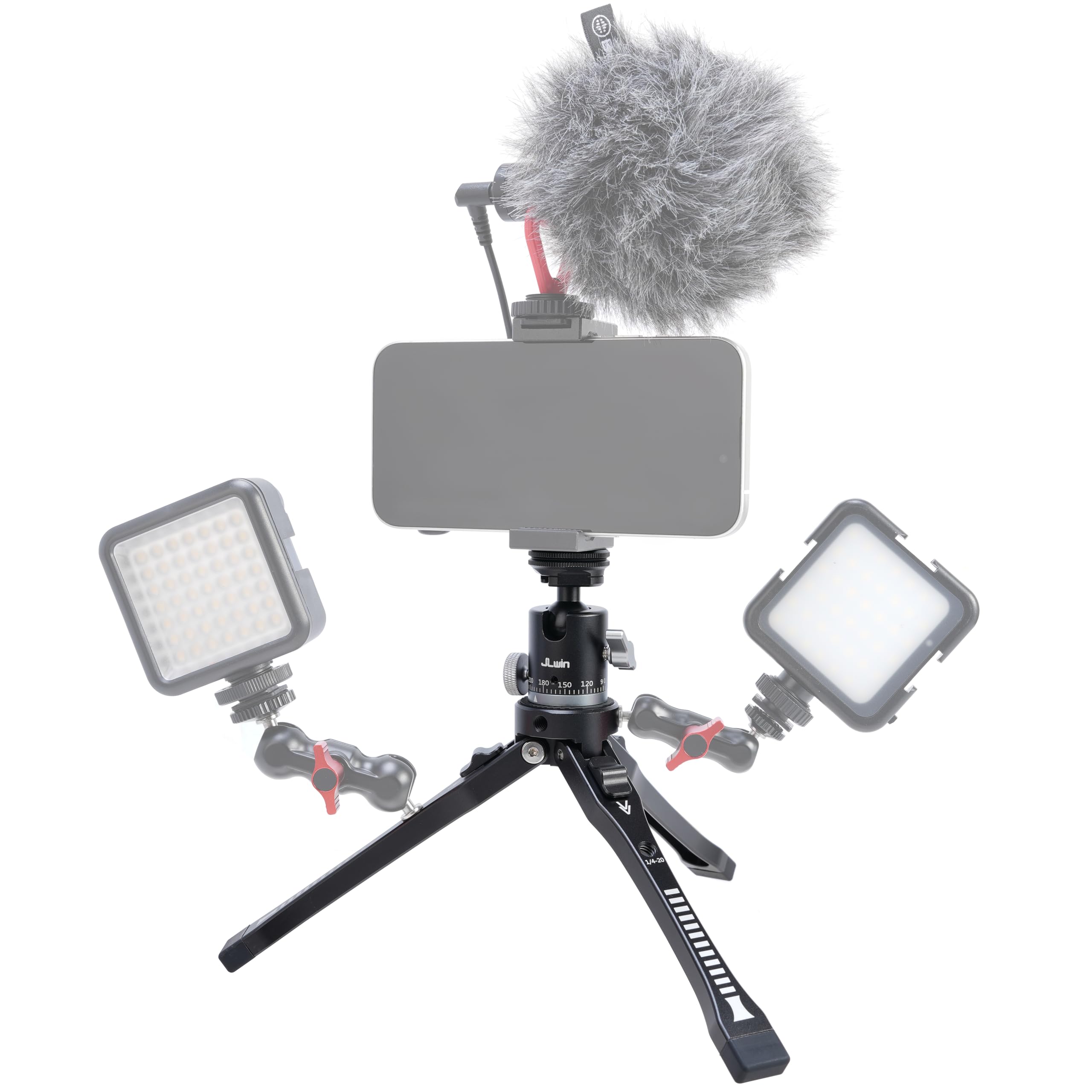 Focusfoto 2-In-1 360° Panoramic Ball Head & Aluminum Adjustable Desktop Tripod Stand- 4-Level Height (45-165Mm) With Cold Shoe Adapter, 1/4"-20 & 3/8"-16 Screws For Mirrorless Camera Vlogging