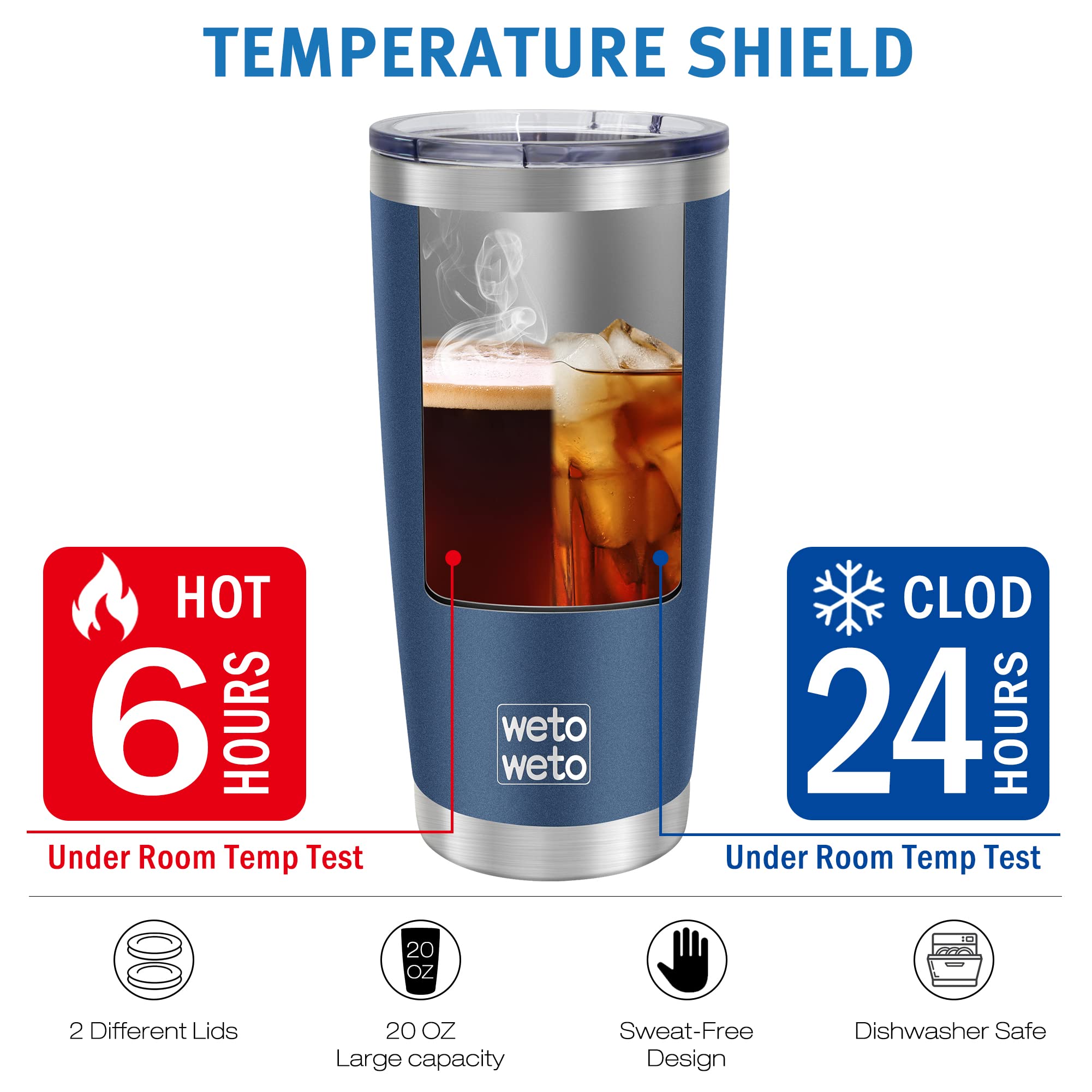 Wetoweto 20Oz Tumbler, Stainless Steel Vacuum Insulated Coffee Travel Mug, Double Wall Powder Coate