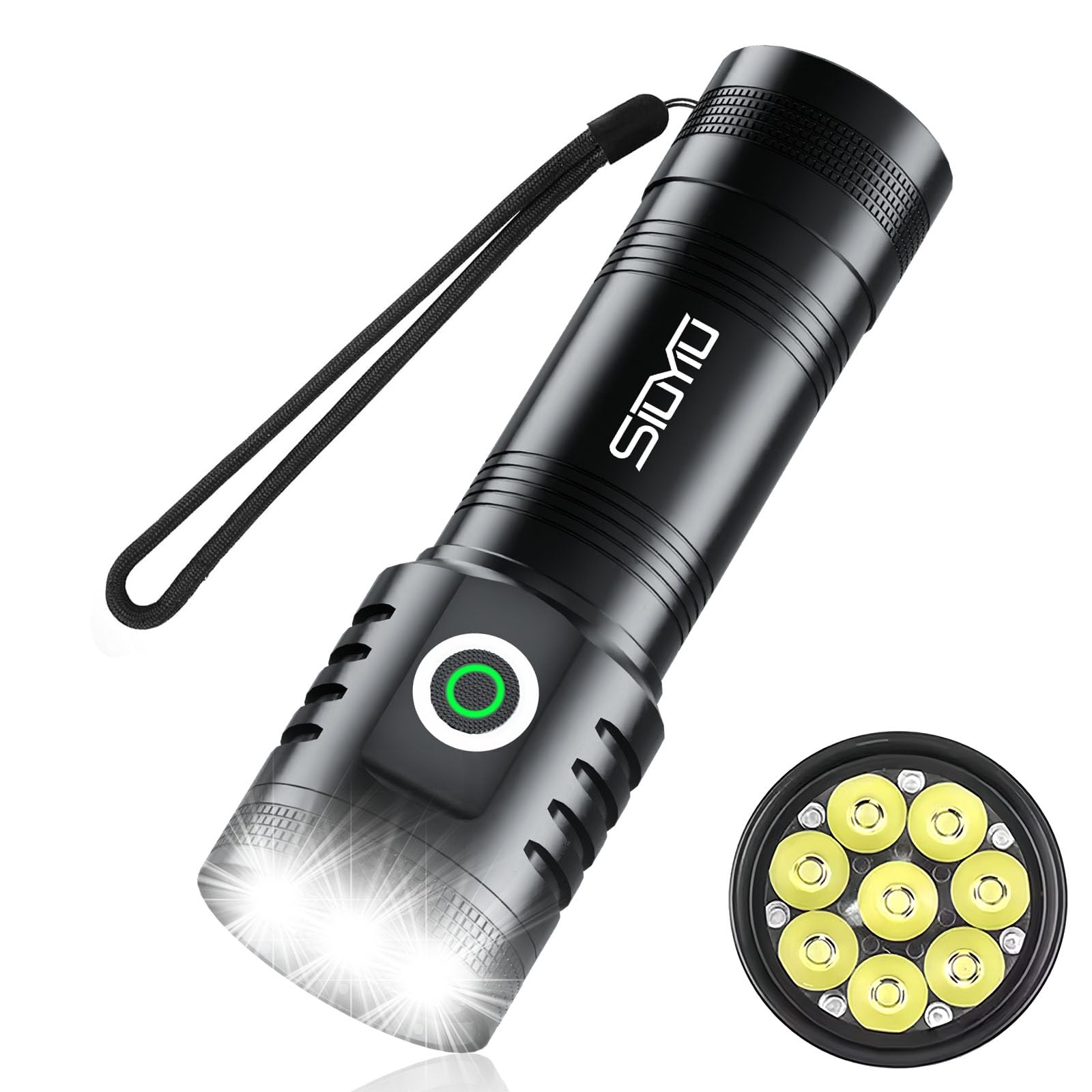Siuyiu 4500Lumens Utility Flashlight Usb-C Rechargeable, Super Bright Flashlight, Led Flashlights High Lumens, With 5 Modes & Ipx4 Waterproof, 8H Runtime For Outdoor Emergency