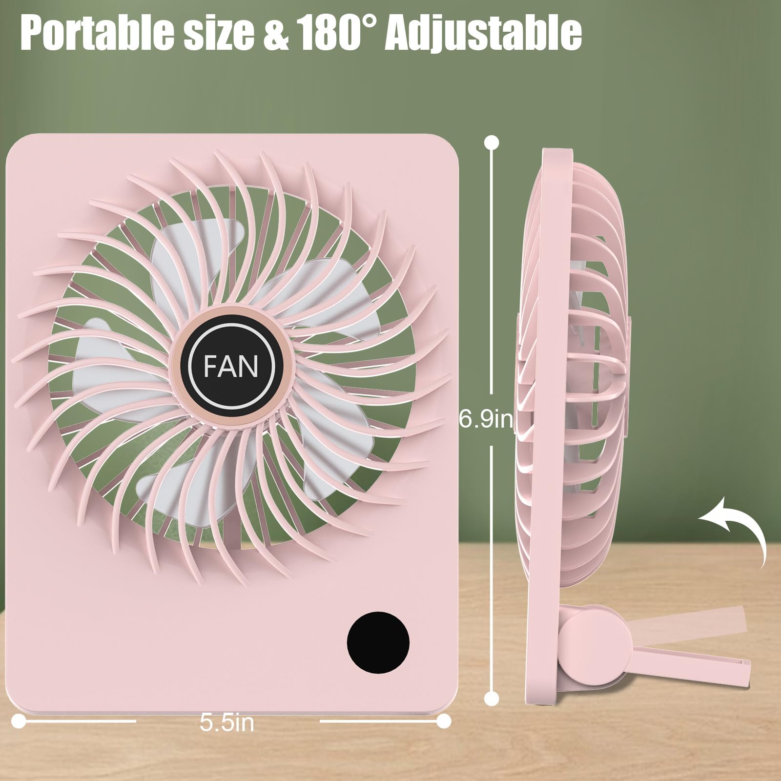 Desk Fan, 5.5 Inch Personal Fan Rechargeable With 180° Foldable, 5 Speeds Ultra Quiet Table Fan