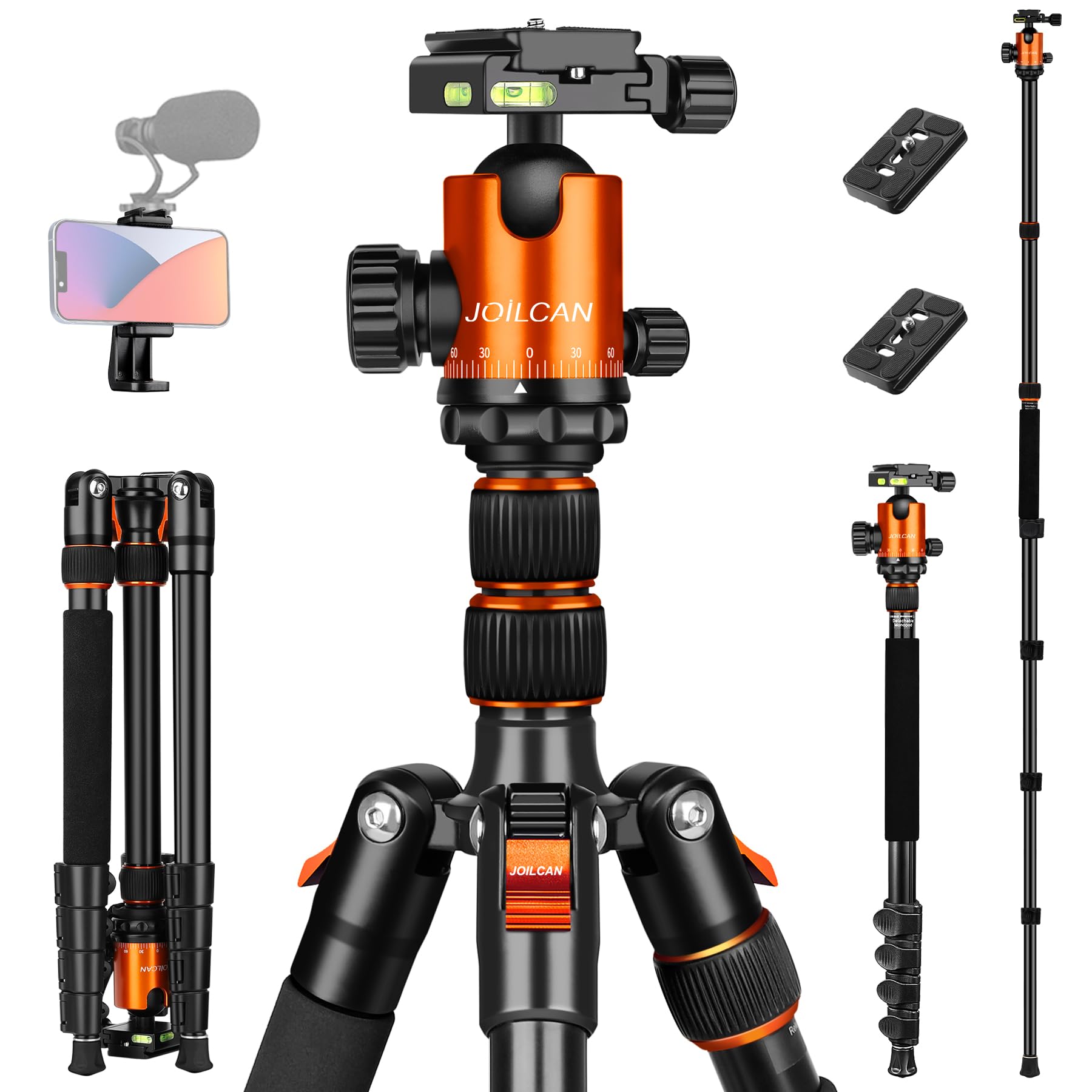 Joilcan Tripod For Camera, 81" Aluminum Camera Tripod, 83" Dslr Tripods & Monopods, Heavy Duty Travel Tripod For Binoculars Spotting Scope Telescope, Professional Complete Tripod Units, Payload 35Lb