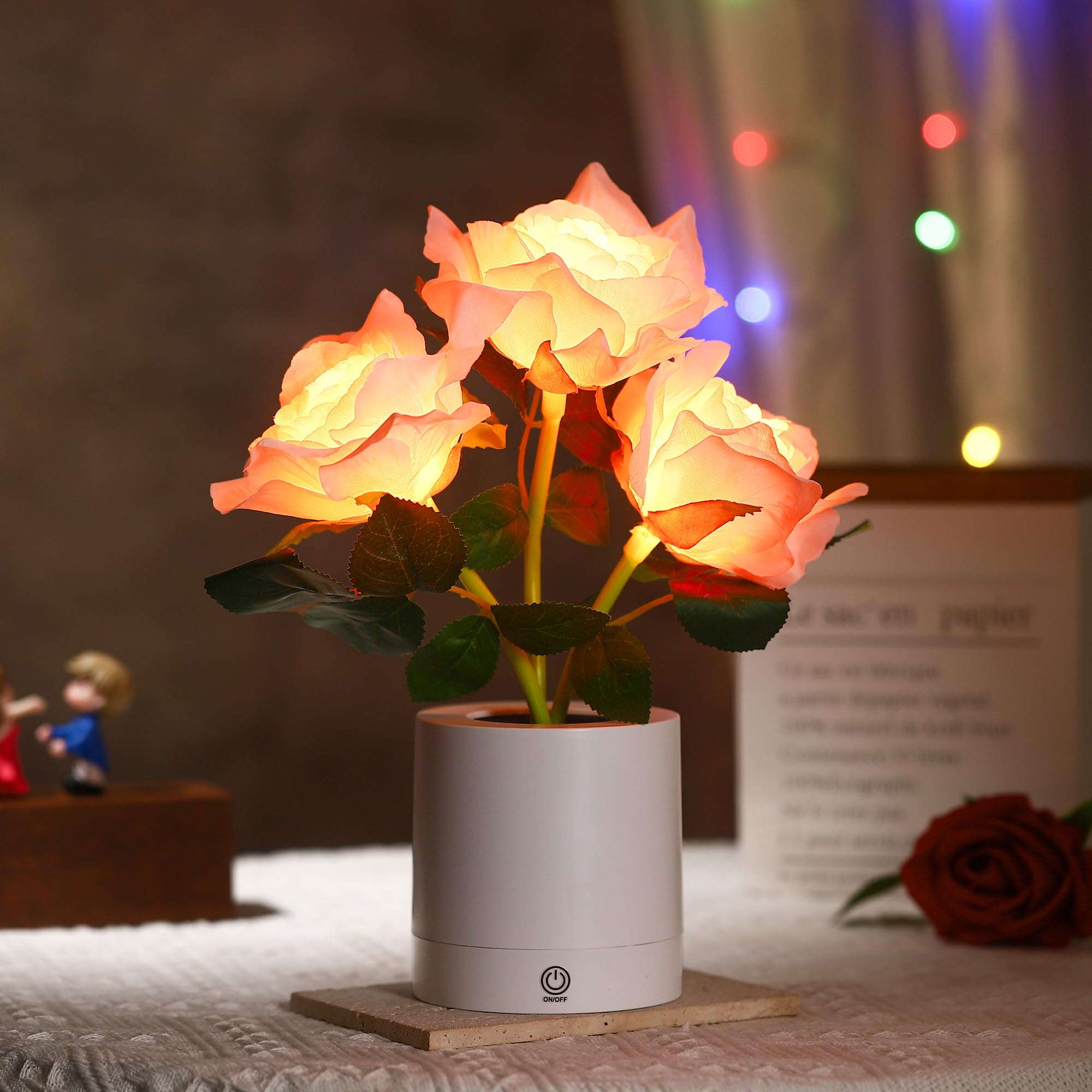 Wsyear Mothers Day Rose Flower Lamp, Led Artificial Flowers For Her Wife Girlfriend Small Table Lamp Night Light, Cordless Touch Lamp For Home Decor