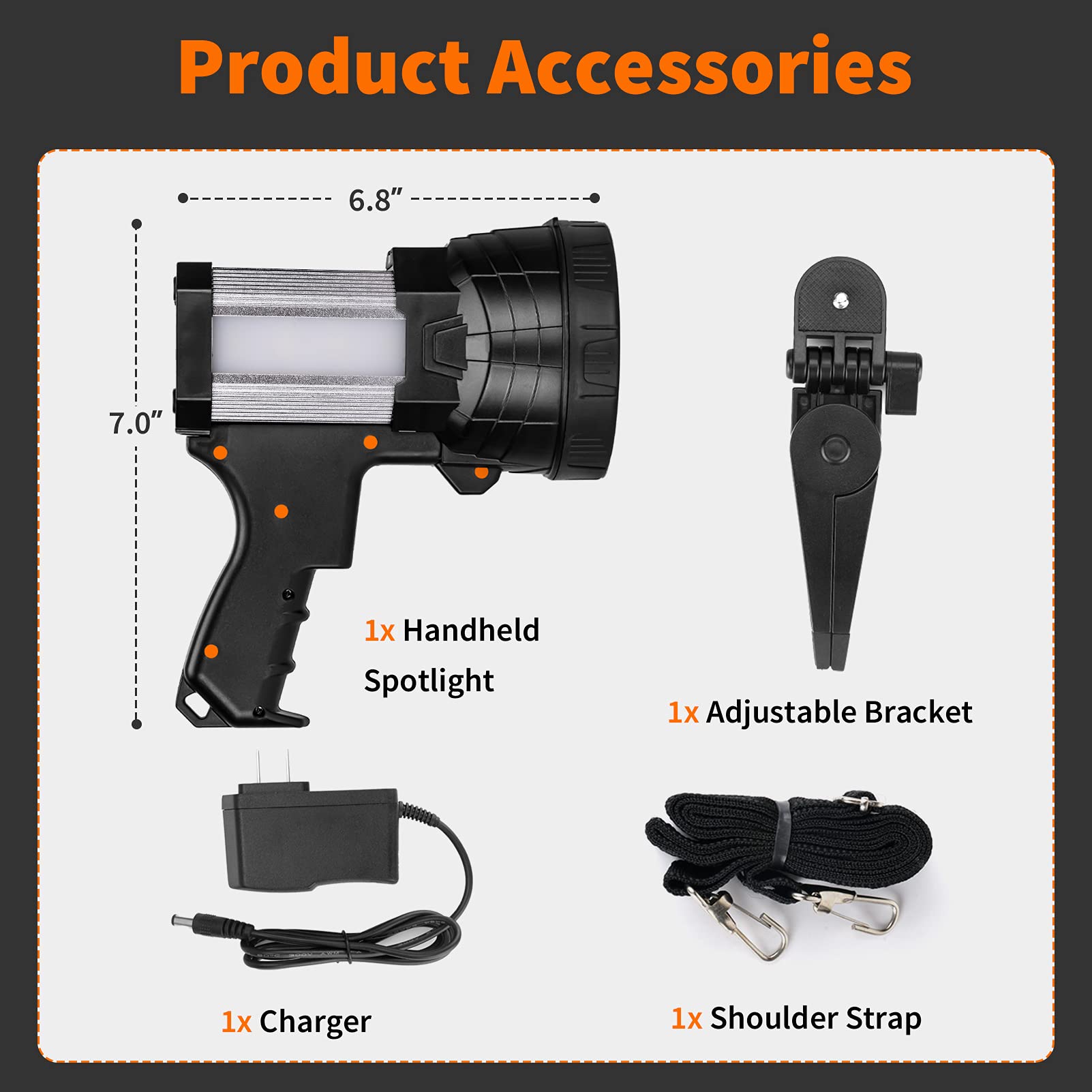 Vanvale Super Bright Rechargeable Spotlight,Handheld Rechargeable Led Flashlight Ultra-Long Standby Lightweight Tactical Searchlight With Usb Output Aluminium Alloy Golden Camping Light (White Light)