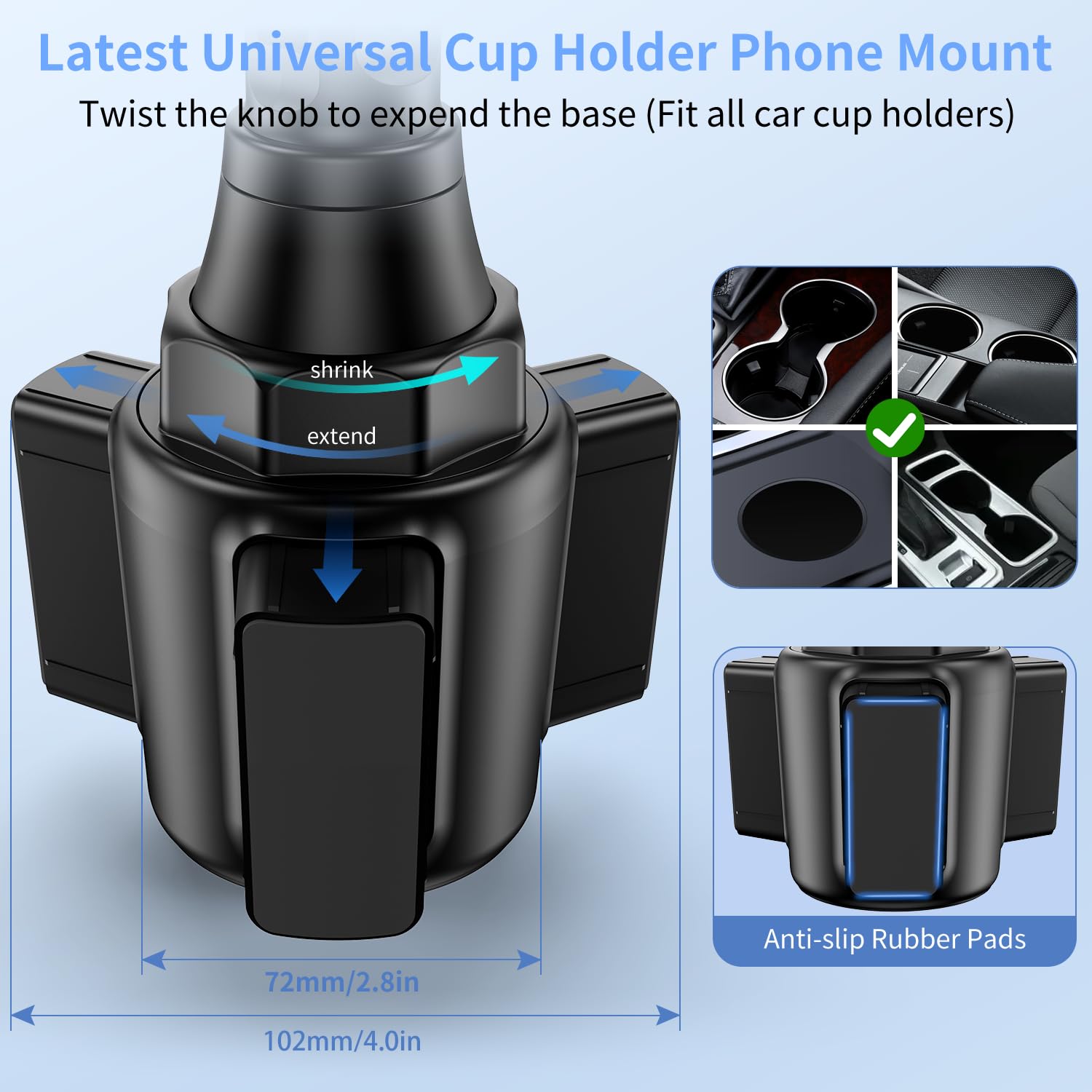 Bokilino Cup Phone Mount For Car, [ Version] Universal Cup Phone Cradle Holder With Long And Adjustable Neck, Friendly Compatible With Cell Phone Iphone, Samsung, Google And All Smartphones