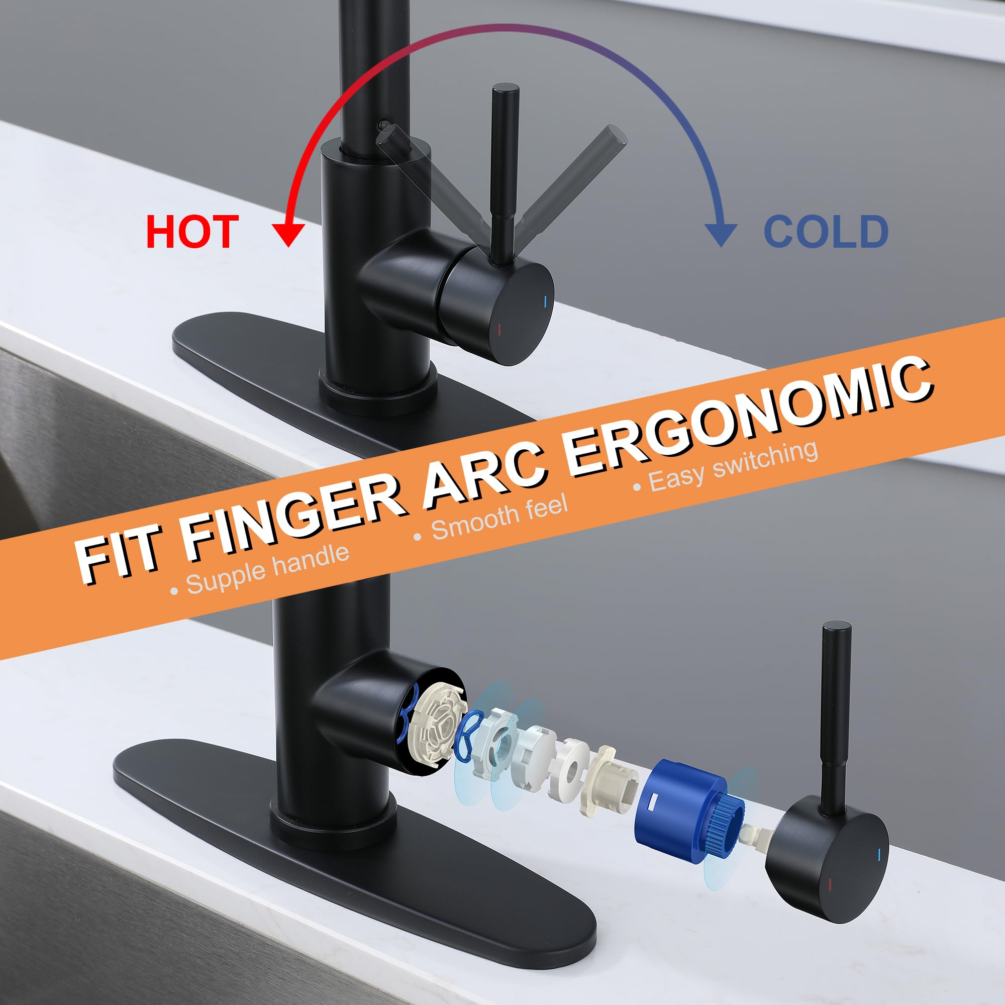 Gcgweqs Black Kitchen Faucet With Pull Down Sprayer, Single Handle Stainless Steel Pull Out Spring Sink Faucets 1 Hole Or 3 Hole Dual Function For Farmhouse Camper Laundry Utility Rv Wet Bar