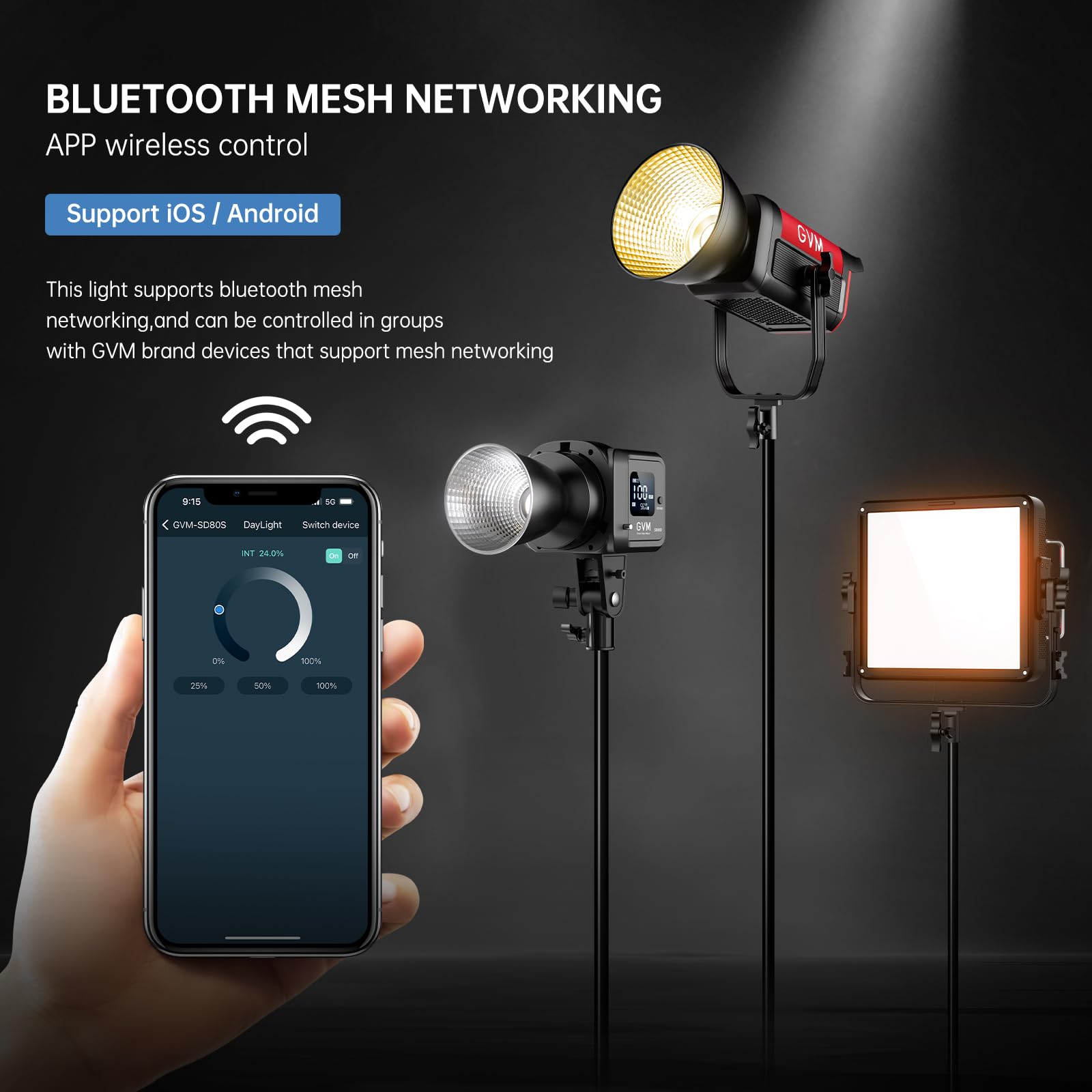 Gvm 80W Sd80S Led Video Light With Lantern Softbox And Tripod Stand Kit, 5600K Daylight Bowens Mount Studio Light, Cob Continuous Output Lighting For Video Recording, App Control, 12 Scenes, Cri97+