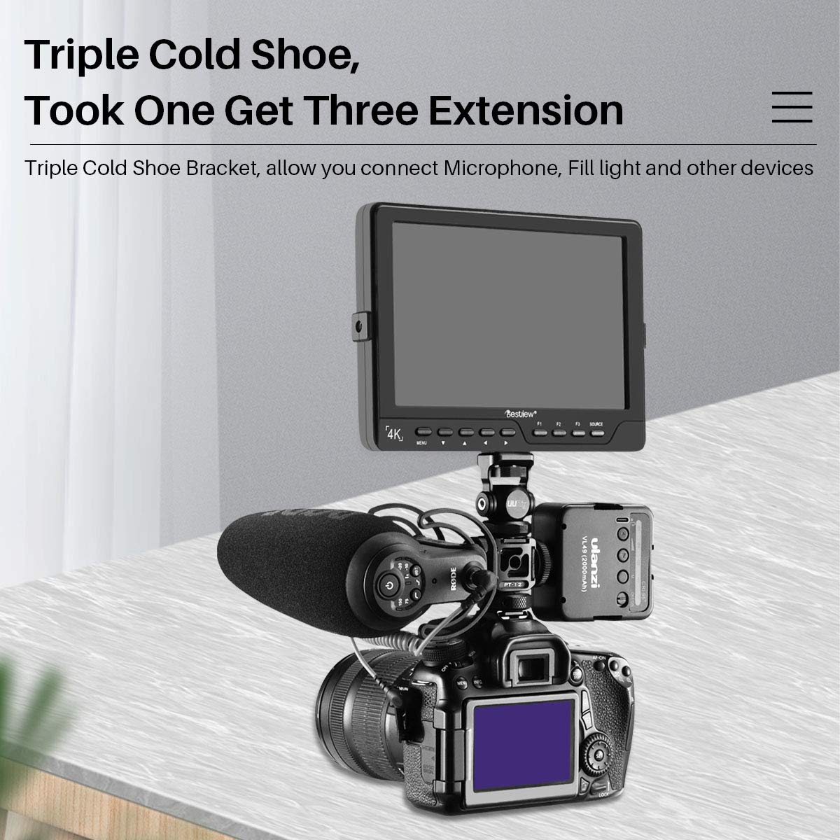 Ulanzi Select Ulanzi Pt-12 Triple Cold Shoe Mounts Plate Microphone Led Video Light Extension Bracket Microphone Stand Rig Bracket Compatible For Dji Osmo Mobile 3 2 Zhiyun Smooth 4/Feiyu Vimble 2 Gimbal Stabilizer