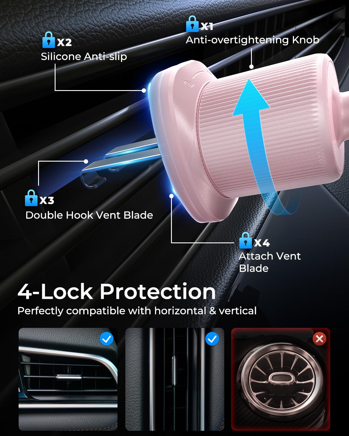 Mrglas   Phone Holders For Your Car With  Metal Hook Clip, Handy Air Vent Cell Phone Car Mount [One Hand Operation], Universal Automobile Cradle For Iphone Android And All Smartphones