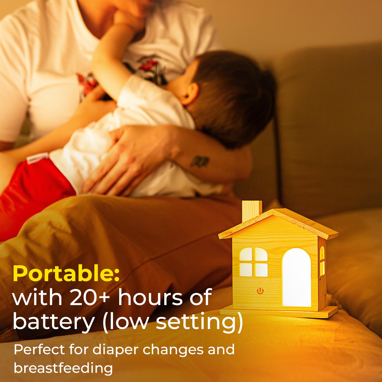 Mama Gaia Eco-Friendly Baby Night Light - Rechargeable & Portable Wooden Lamp, Usb Charging, Cute & Dimmable, Warm Amber Glow, Sleep-Friendly Touch Nursery Light For Kids & Minimalist Baby Room Decor
