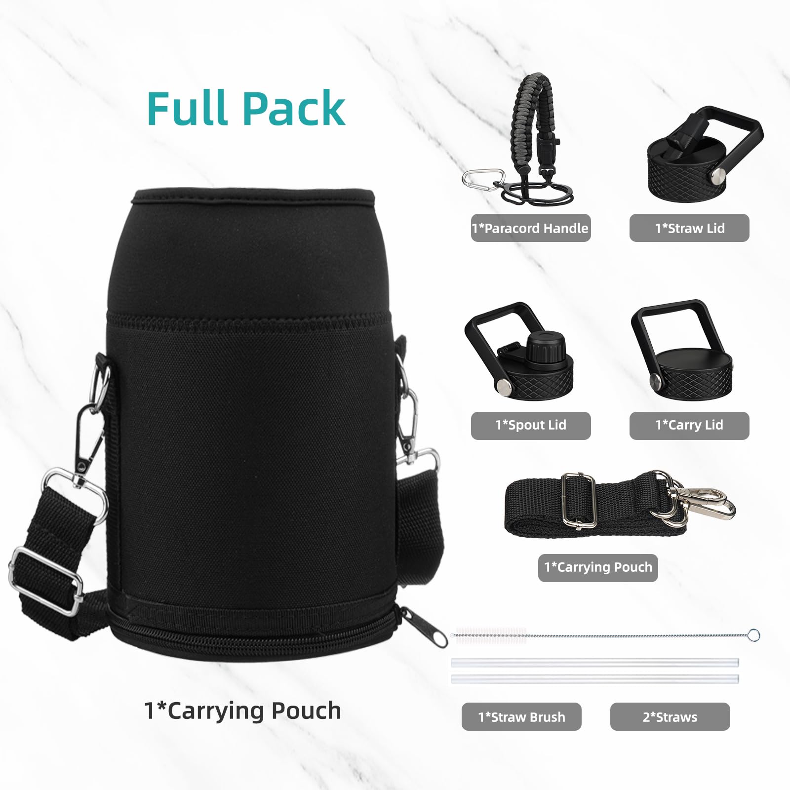 Half Gallon Insulated Water Bottle With Straw,64 Oz 3 Lids Water Jug With Carrying Bag,Paracord