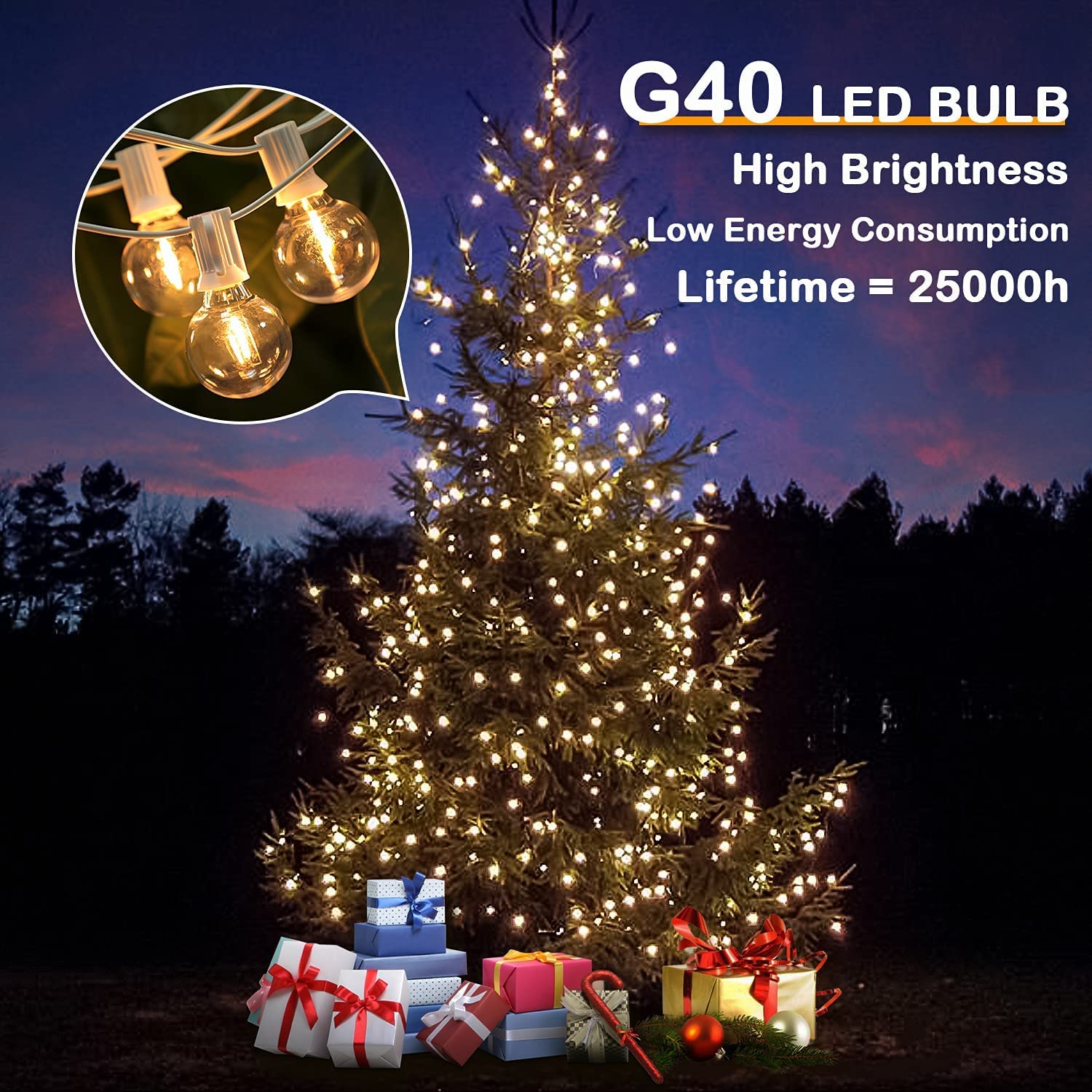 Abeja G40 Led Replacement Bulbs, 1W Shatterproof Globe Bulb Fits E12 Candelabra Screw Base, Led Globe Bulbs Light For Outdoor String Lights, 1.5 Inch Dimmable Light Bulb, Warm White, 25 Pack