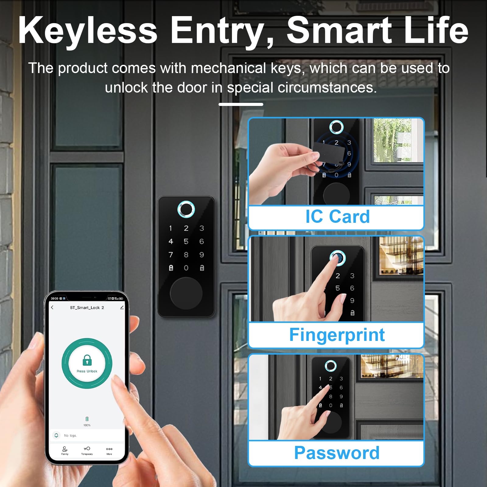 Icamdoor Smart Lock, Fingerprint Deadbolt, Smart Fingerprint Deadbolt, Keyless Entry Door Lock, Bluetooth Digital Locks For Bedroom, Front Door, Office, Apartment