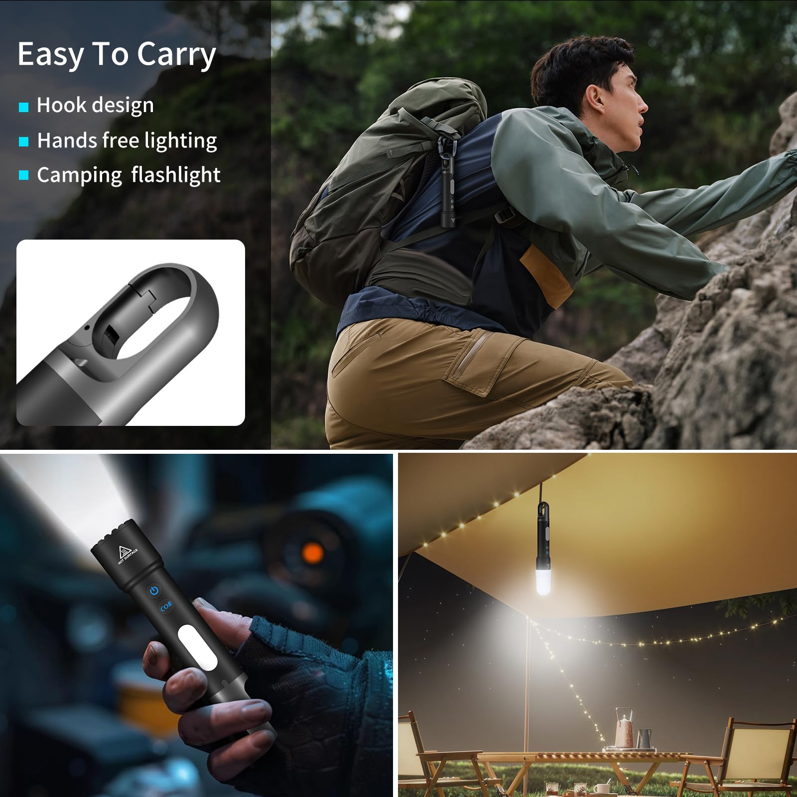 Goldelig Led Flashlight, High Lumens Rechargeable Flashlight With Cob Red Light, Multicolor Flash Lights For Kids Camping、Outdoors Work、 Hunting
